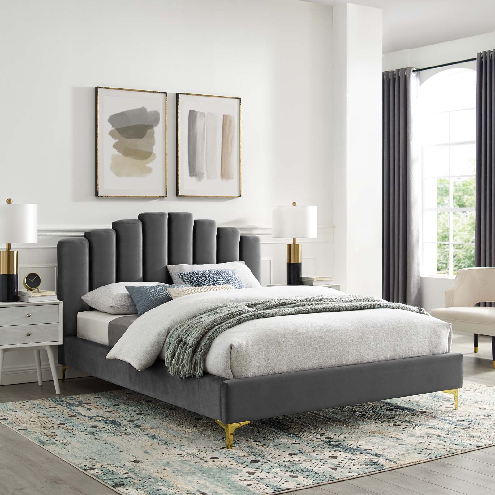 Olivia Performance Velvet Platform Bed-Bed-Modway-Wall2Wall Furnishings