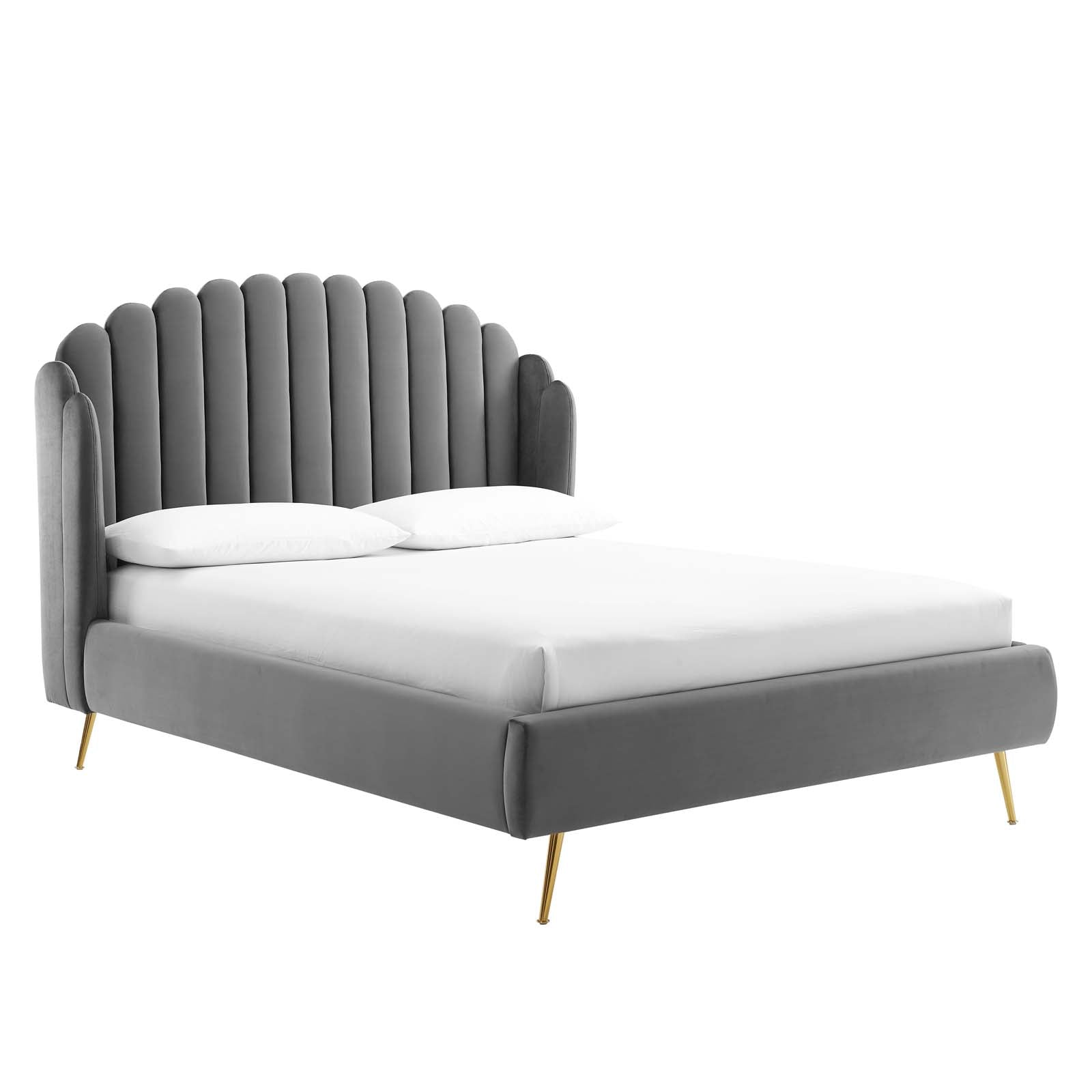 Lana Performance Velvet Wingback Platform Bed-Bed-Modway-Wall2Wall Furnishings