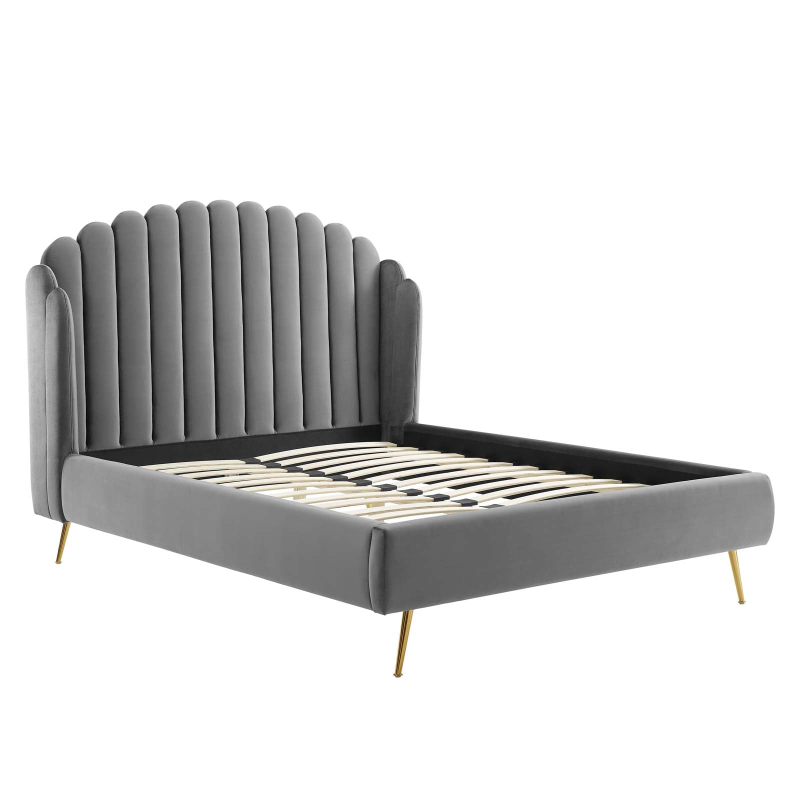 Lana Performance Velvet Wingback Platform Bed-Bed-Modway-Wall2Wall Furnishings