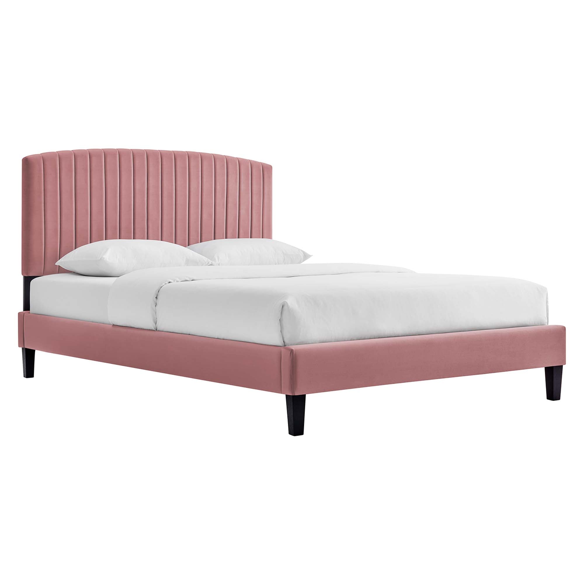 Alessi Tapered Wood Leg Performance Velvet Platform Bed