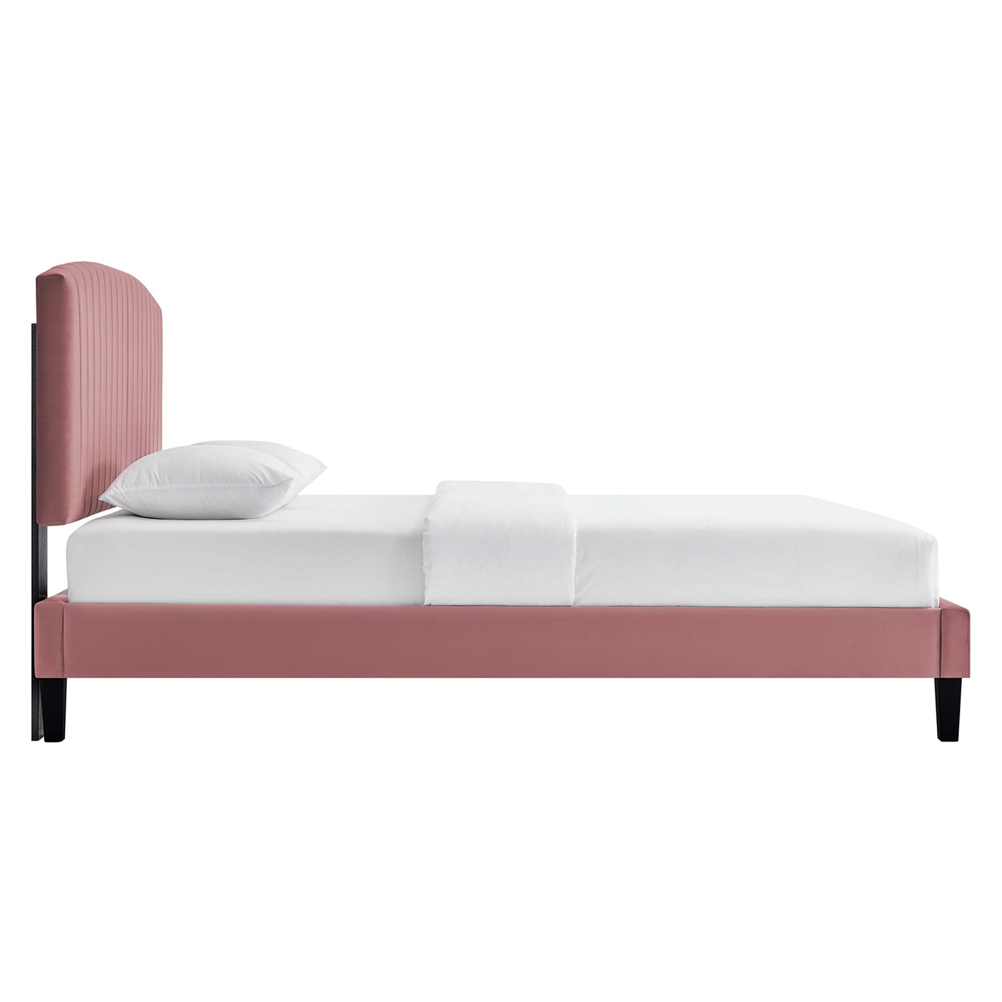 Alessi Tapered Wood Leg Performance Velvet Platform Bed