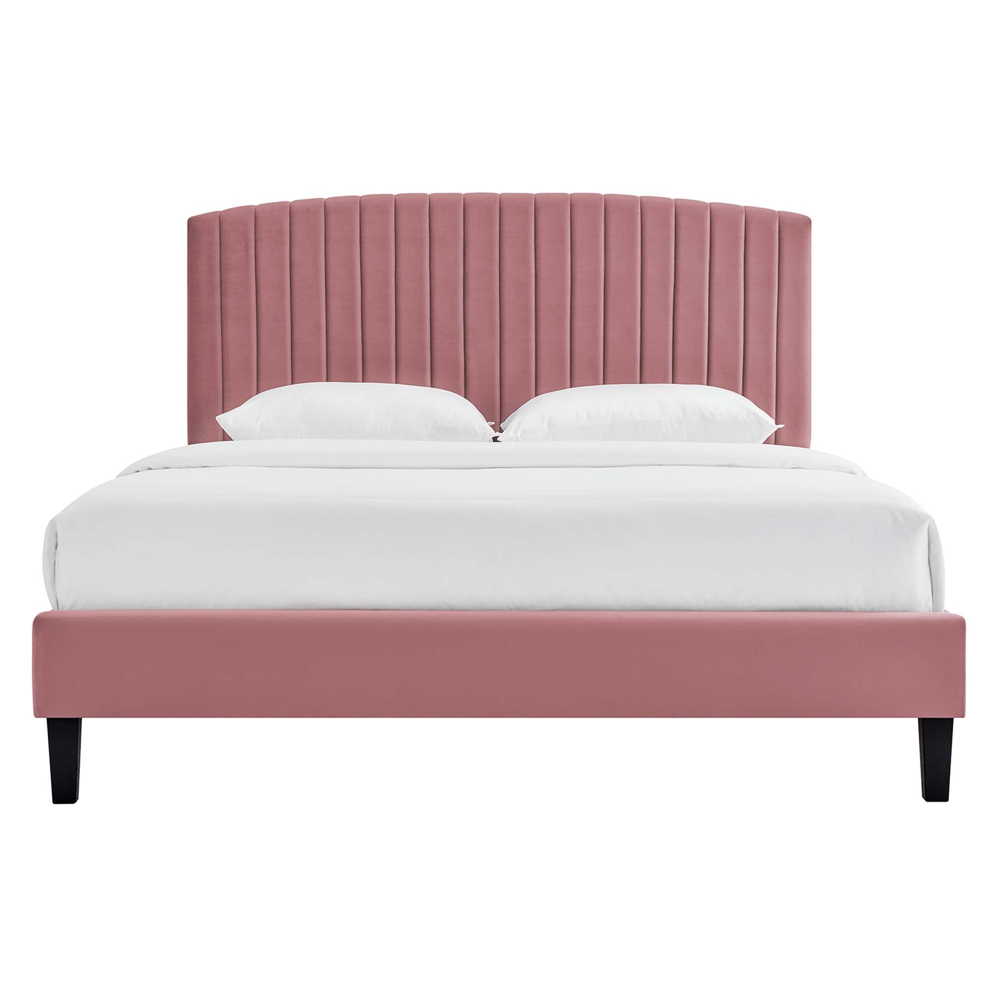 Alessi Tapered Wood Leg Performance Velvet Platform Bed