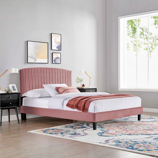 Alessi Tapered Wood Leg Performance Velvet Platform Bed