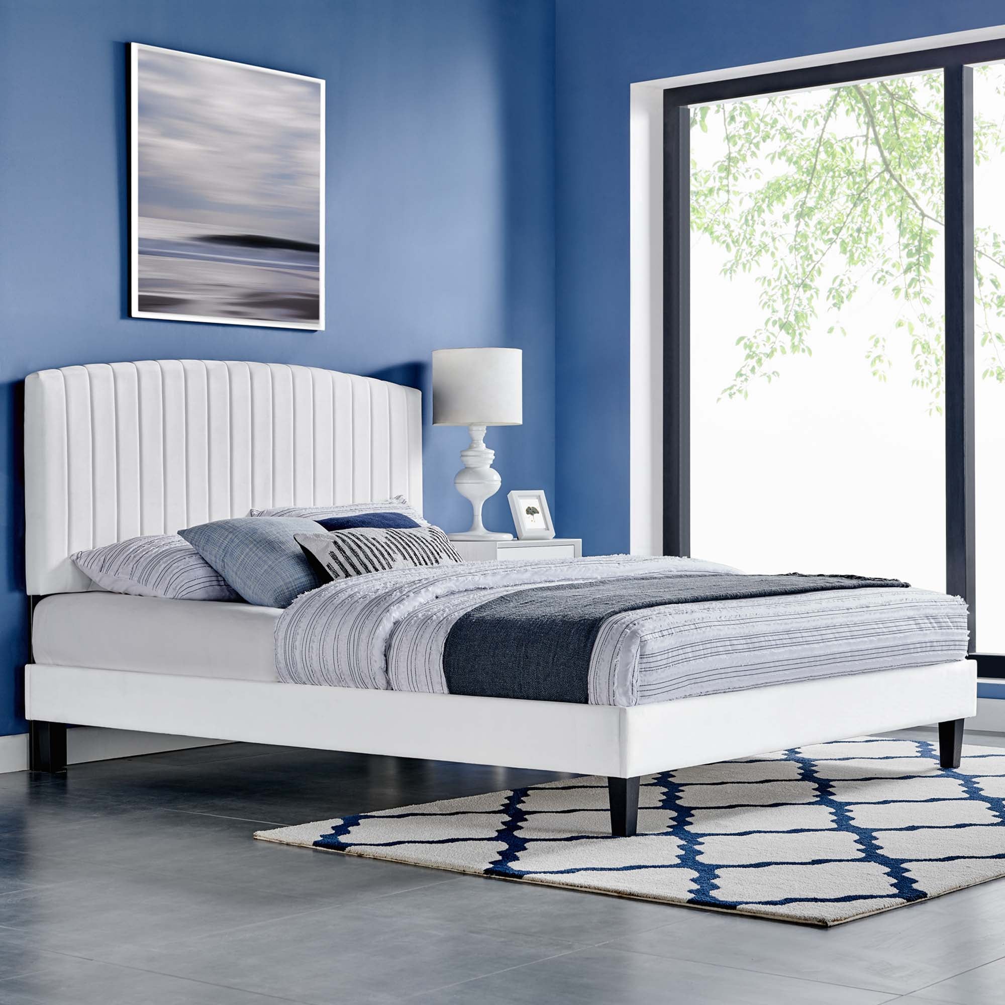 Alessi Tapered Wood Leg Performance Velvet Platform Bed