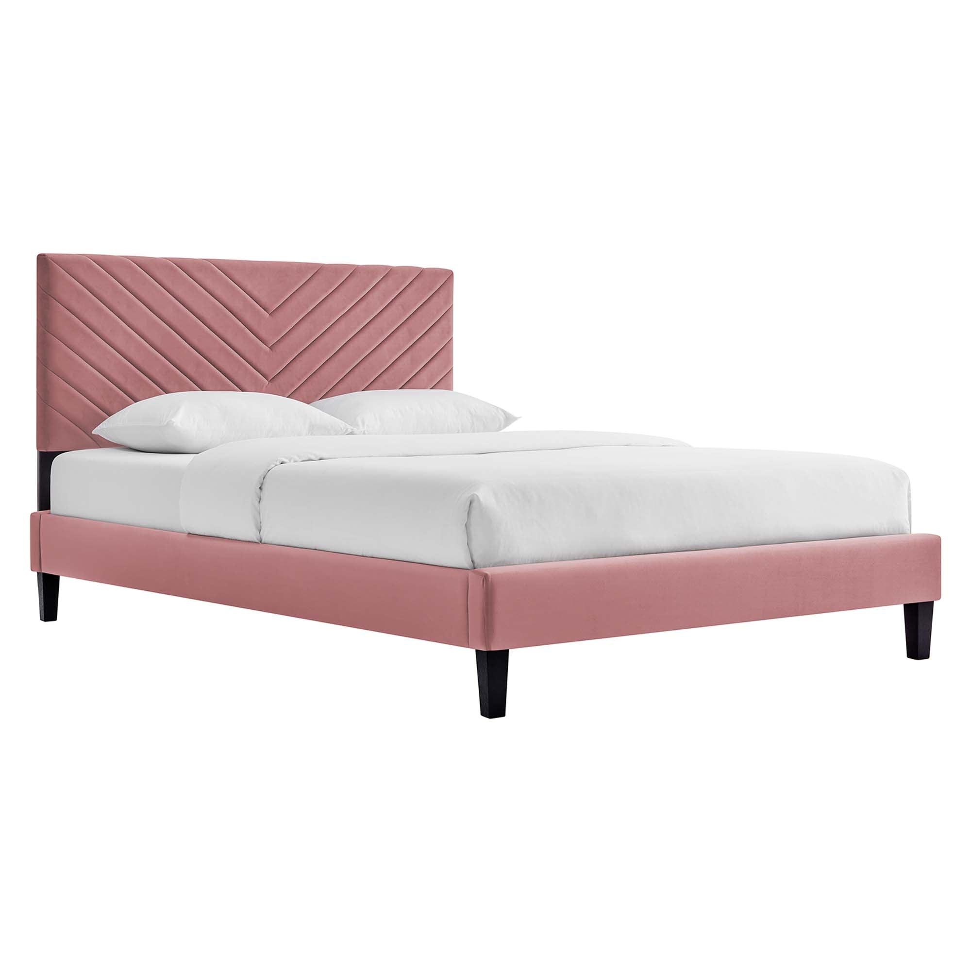 Roxanne Tapered Wood Leg Performance Velvet Platform Bed