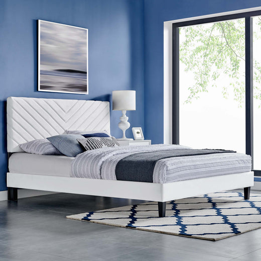 Roxanne Tapered Wood Leg Performance Velvet Platform Bed