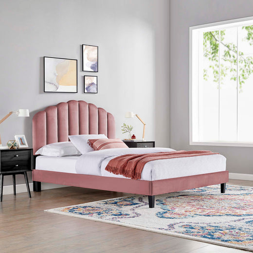 Daisy Tapered Wood Leg Performance Velvet Platform Bed