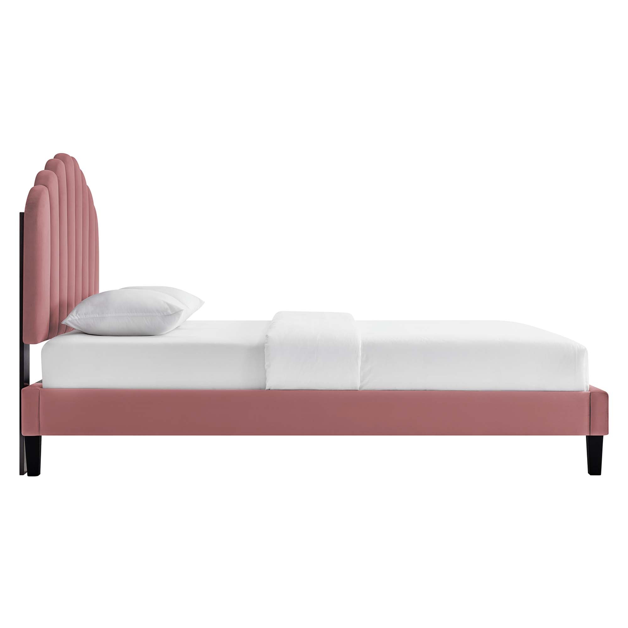 Daisy Tapered Wood Leg Performance Velvet Platform Bed