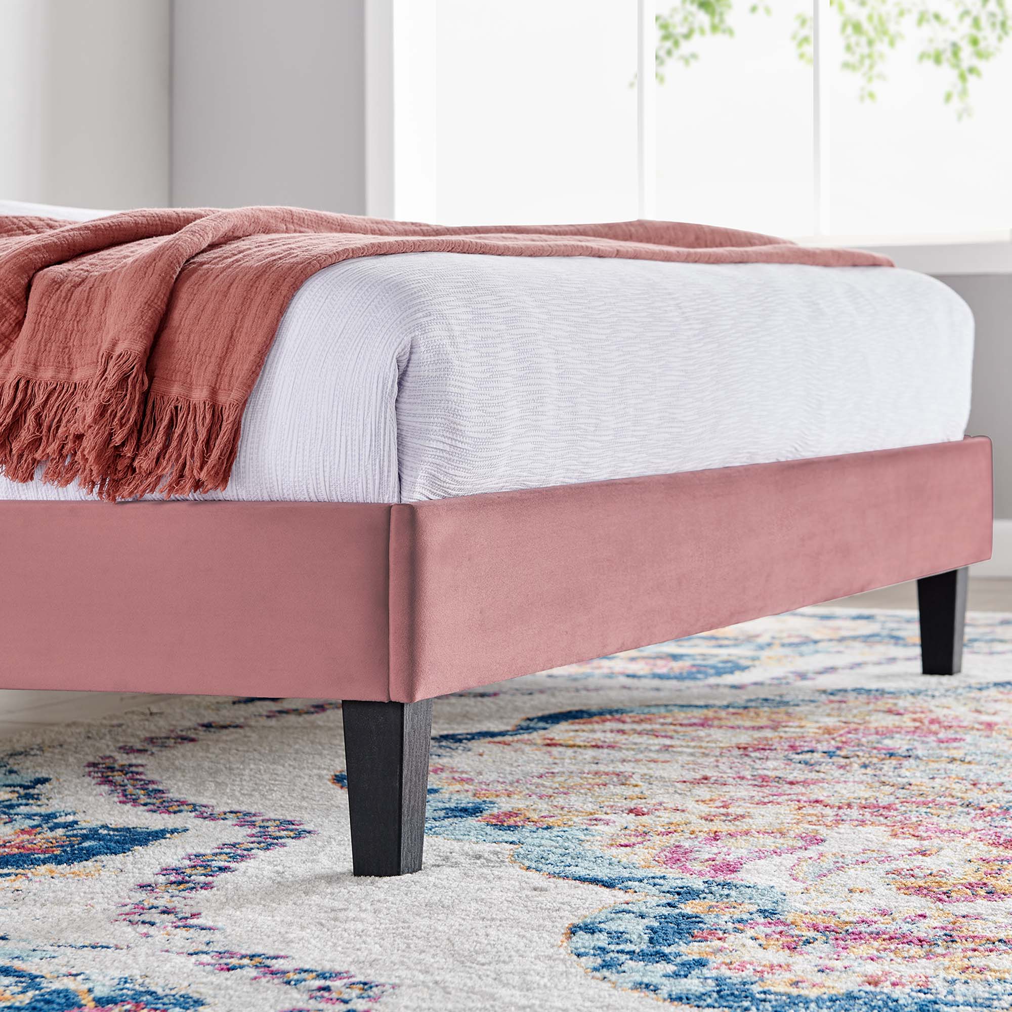 Daisy Tapered Wood Leg Performance Velvet Platform Bed