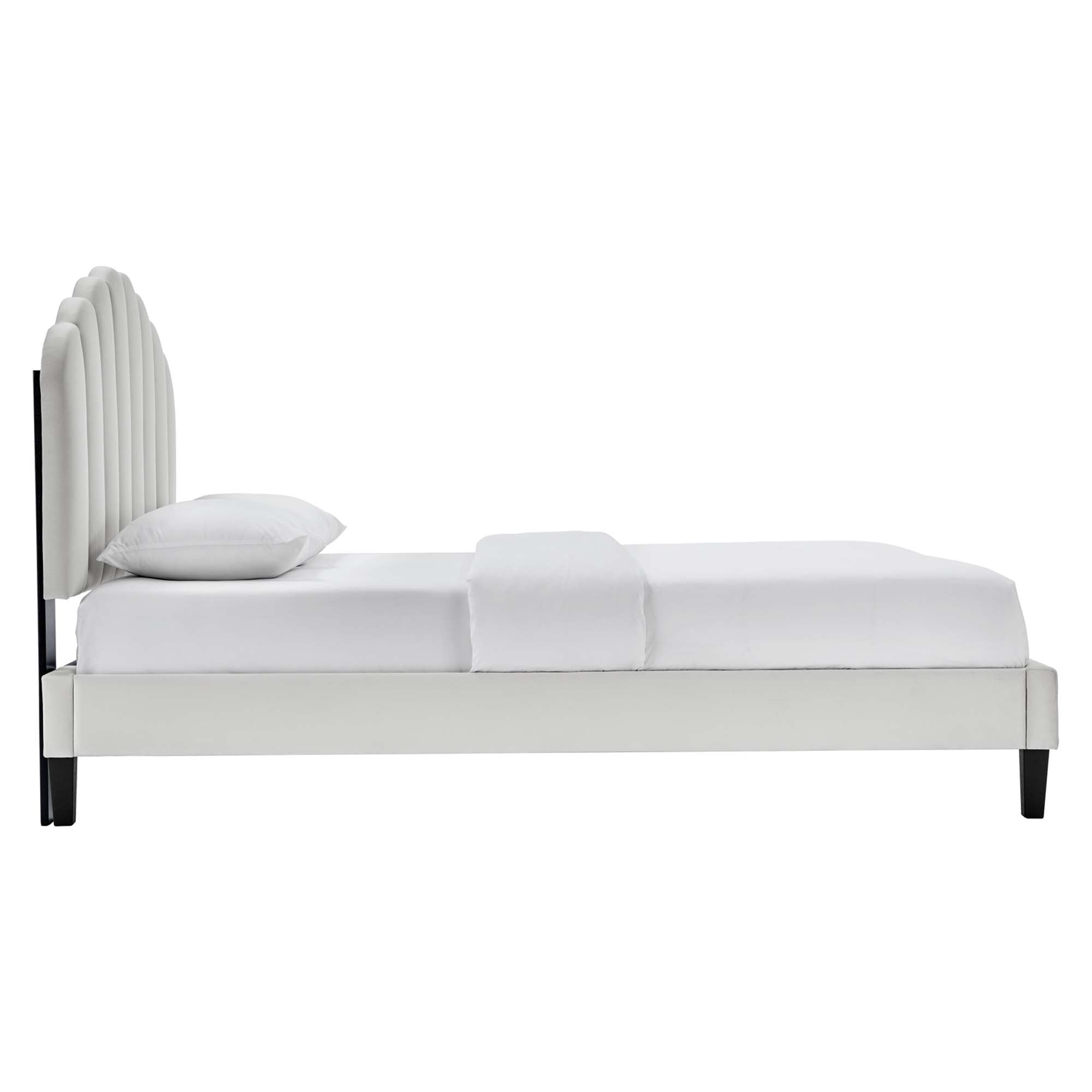 Daisy Tapered Wood Leg Performance Velvet Platform Bed