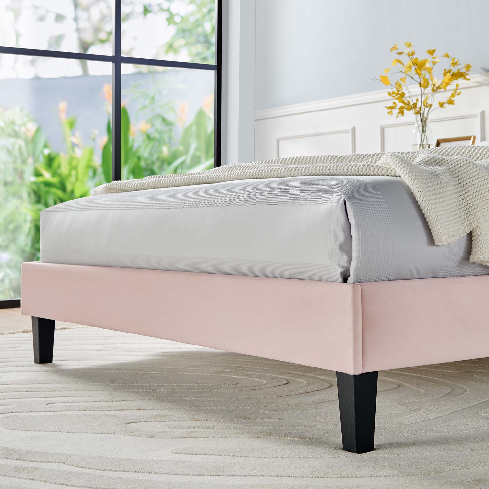 Daisy Tapered Wood Leg Performance Velvet Platform Bed