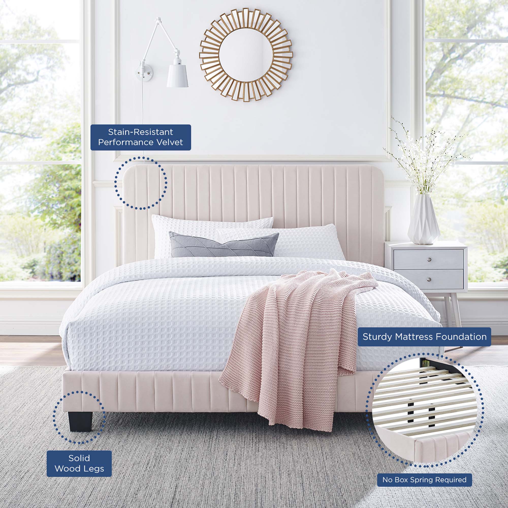 Celine Channel Tufted Performance Velvet Platform Bed