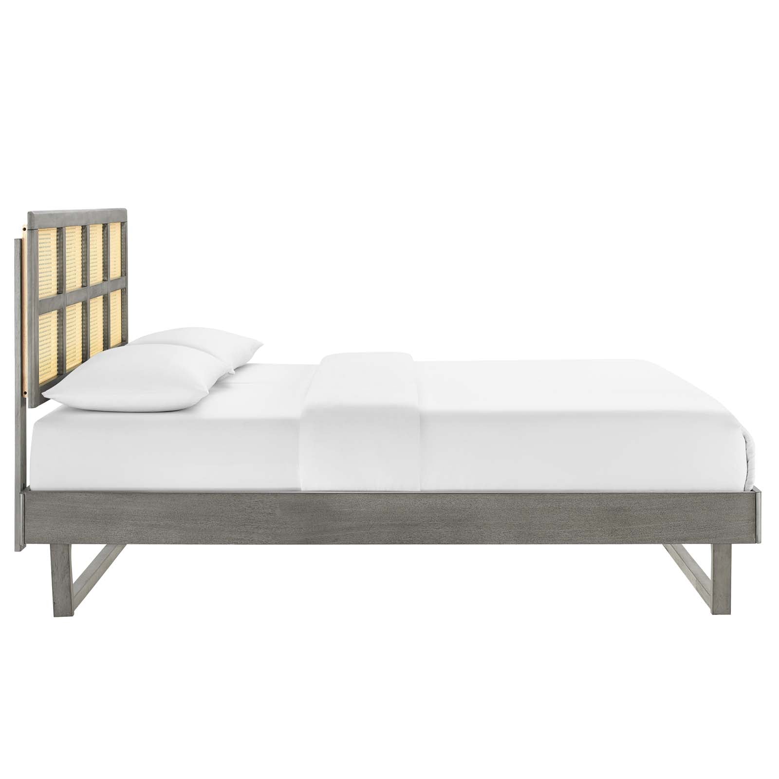 Sidney Cane and Wood Platform Bed With Angular Legs-Bed-Modway-Wall2Wall Furnishings