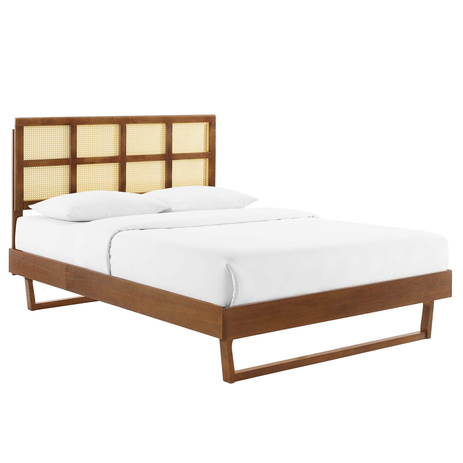 Sidney Cane and Wood Platform Bed With Angular Legs-Bed-Modway-Wall2Wall Furnishings