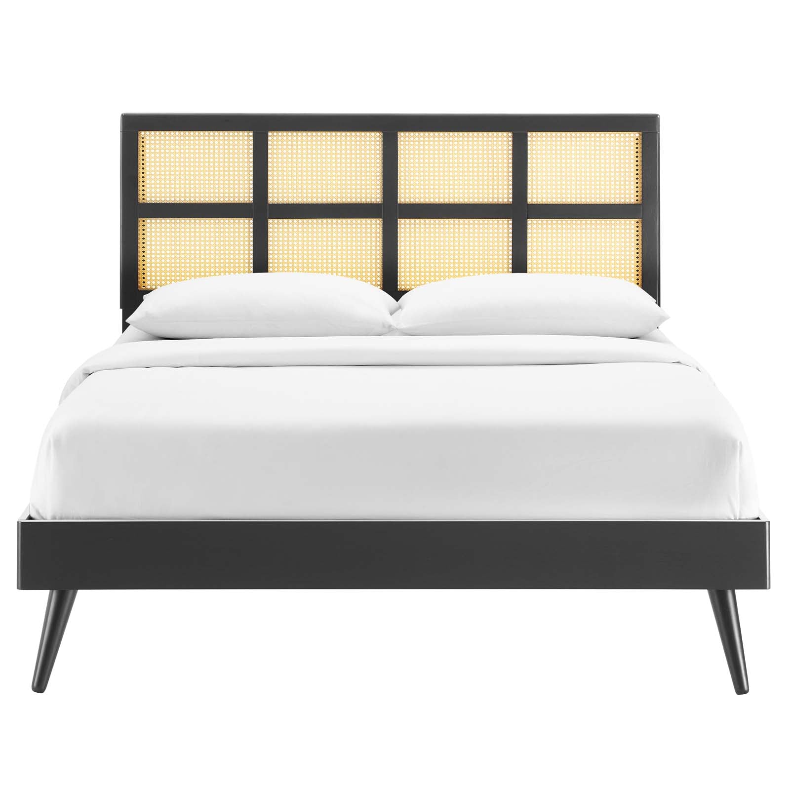 Sidney Cane and Wood Platform Bed With Splayed Legs-Bed-Modway-Wall2Wall Furnishings