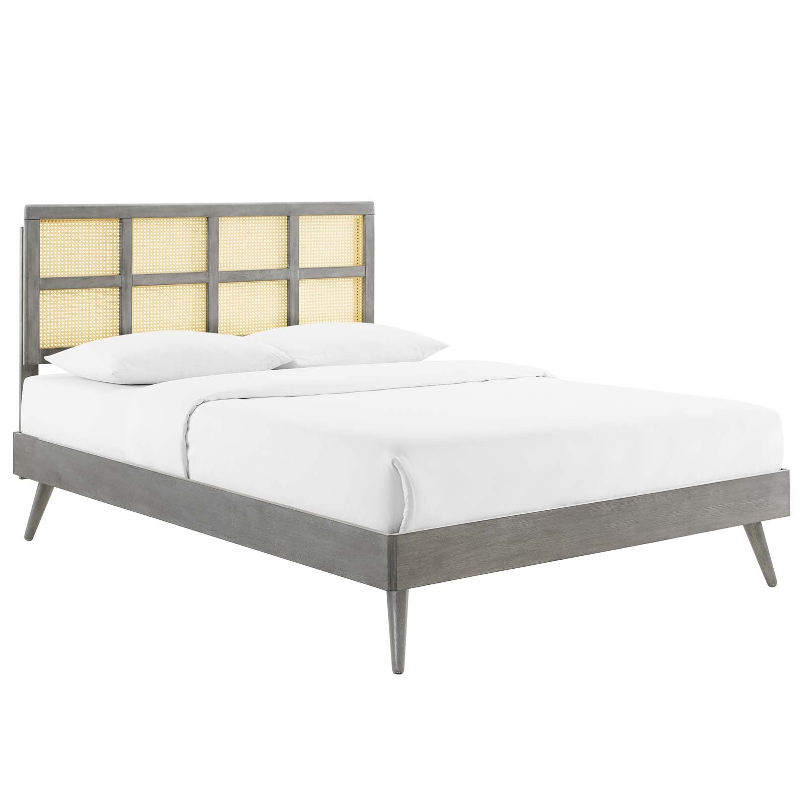 Sidney Cane and Wood Platform Bed With Splayed Legs-Bed-Modway-Wall2Wall Furnishings