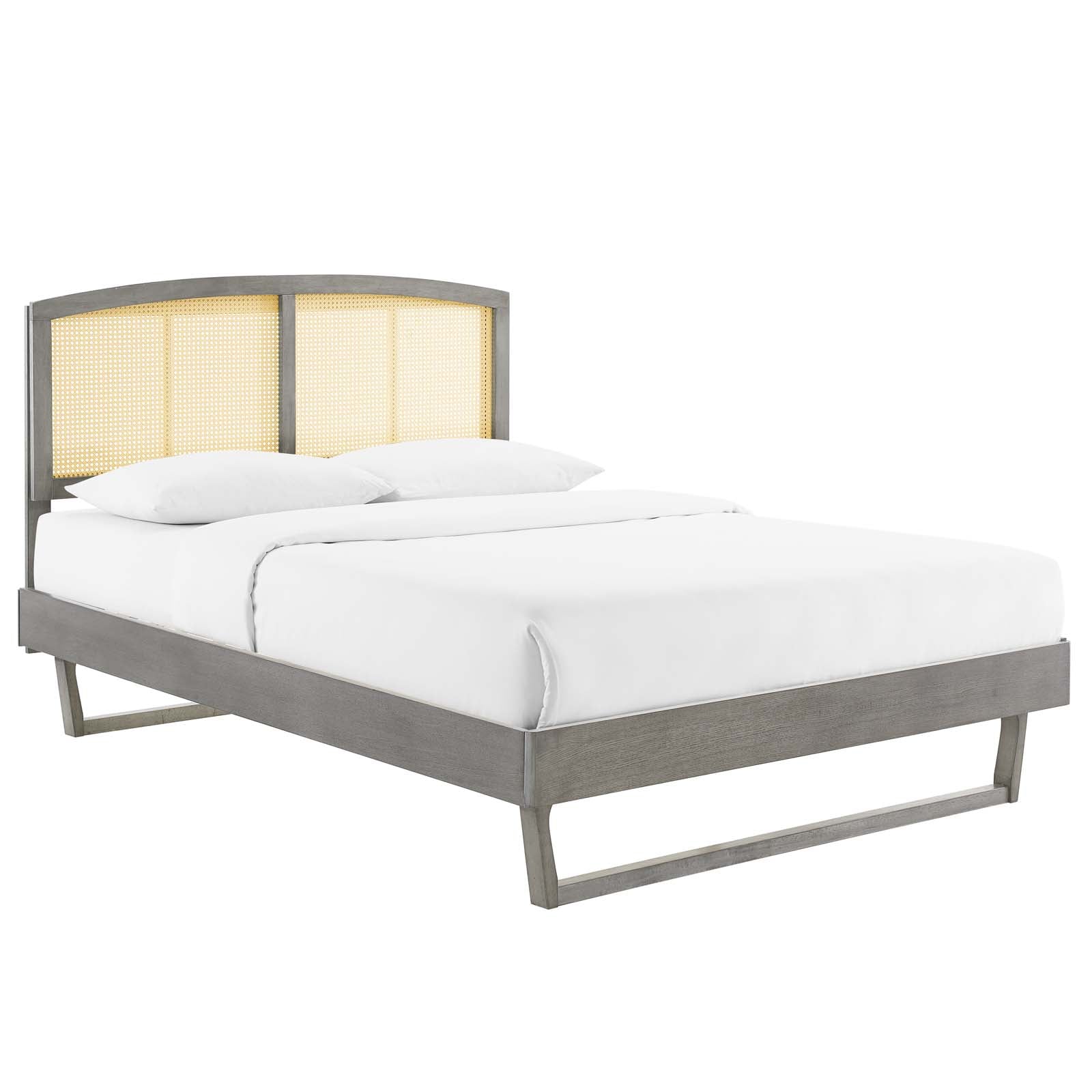 Sierra Cane and Wood Platform Bed With Angular Legs-Bed-Modway-Wall2Wall Furnishings