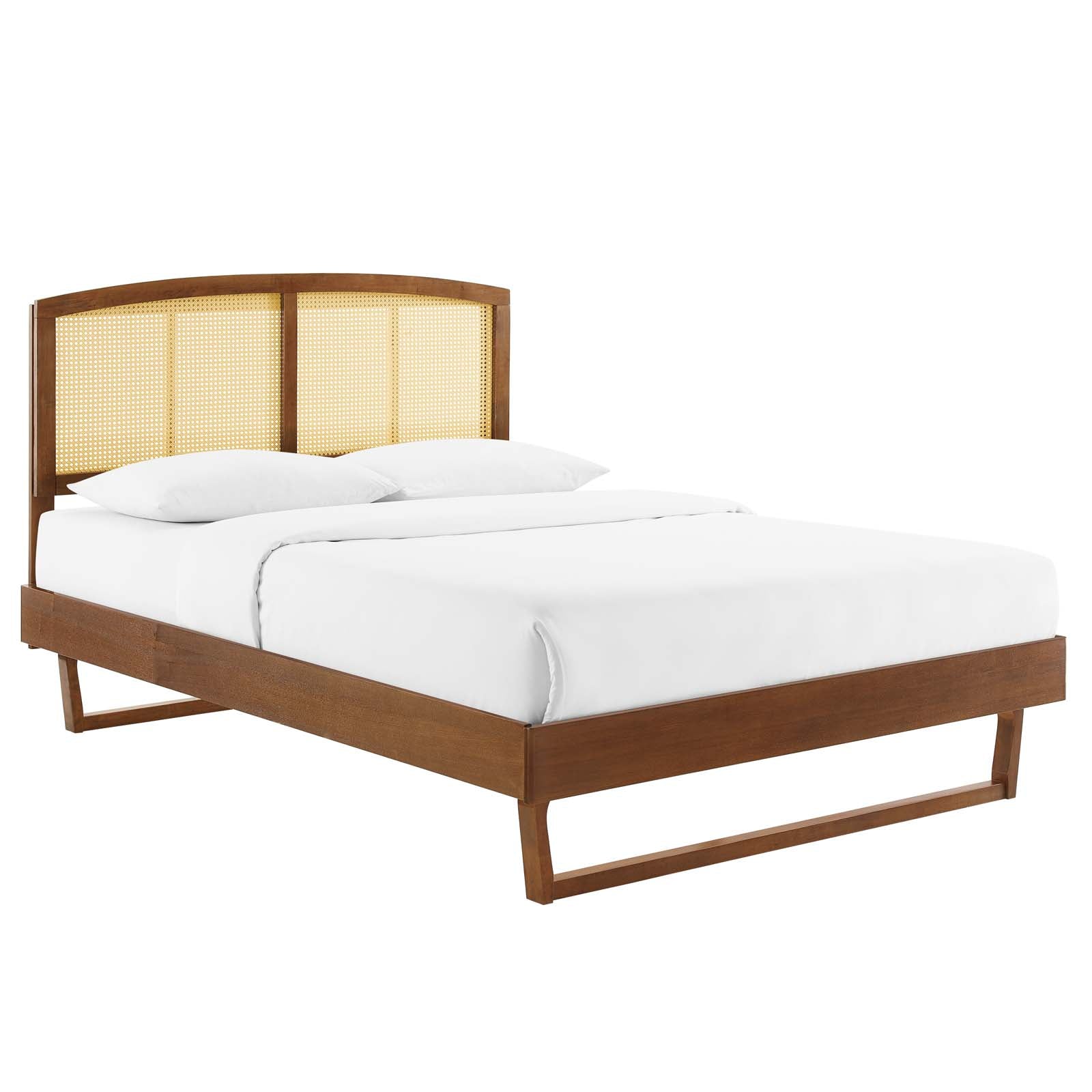 Sierra Cane and Wood Platform Bed With Angular Legs-Bed-Modway-Wall2Wall Furnishings
