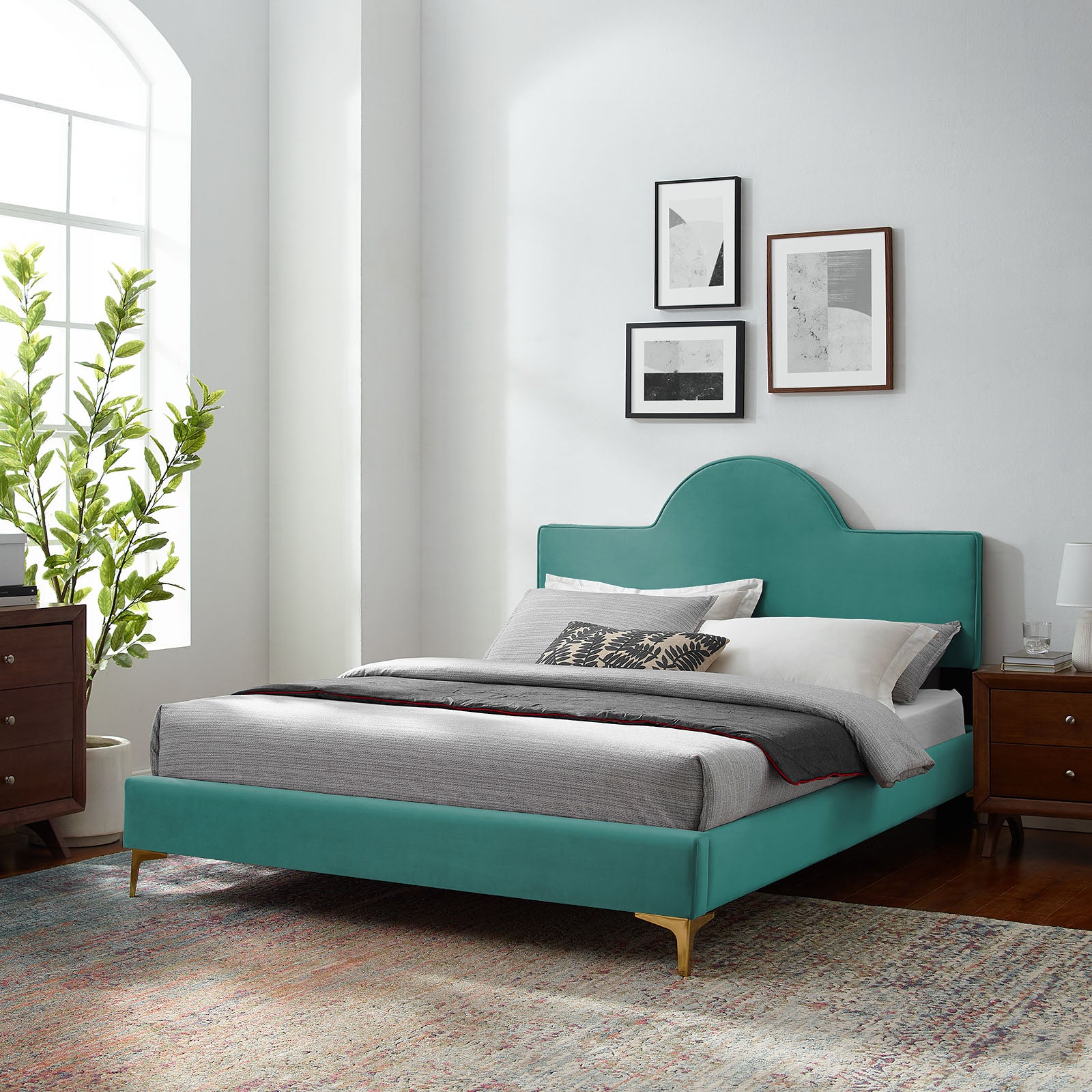 Sunny Performance Velvet Bed-Bed-Modway-Wall2Wall Furnishings