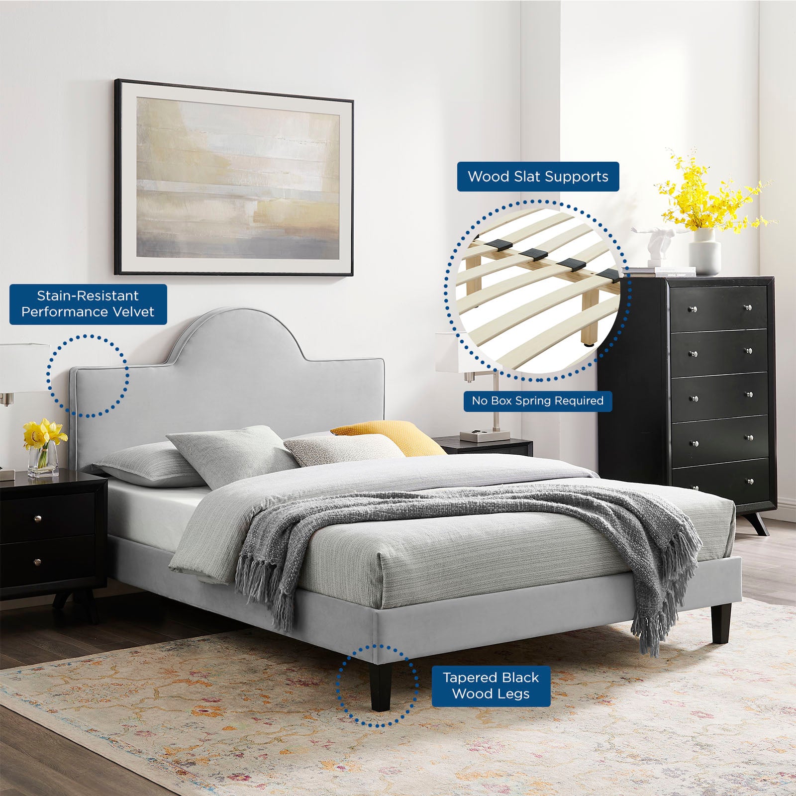 Soleil Performance Velvet Bed-Bed-Modway-Wall2Wall Furnishings