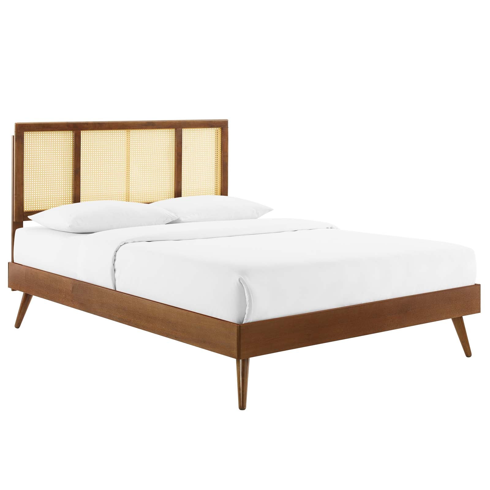 Kelsea Cane and Wood Platform Bed With Splayed Legs-Bed-Modway-Wall2Wall Furnishings