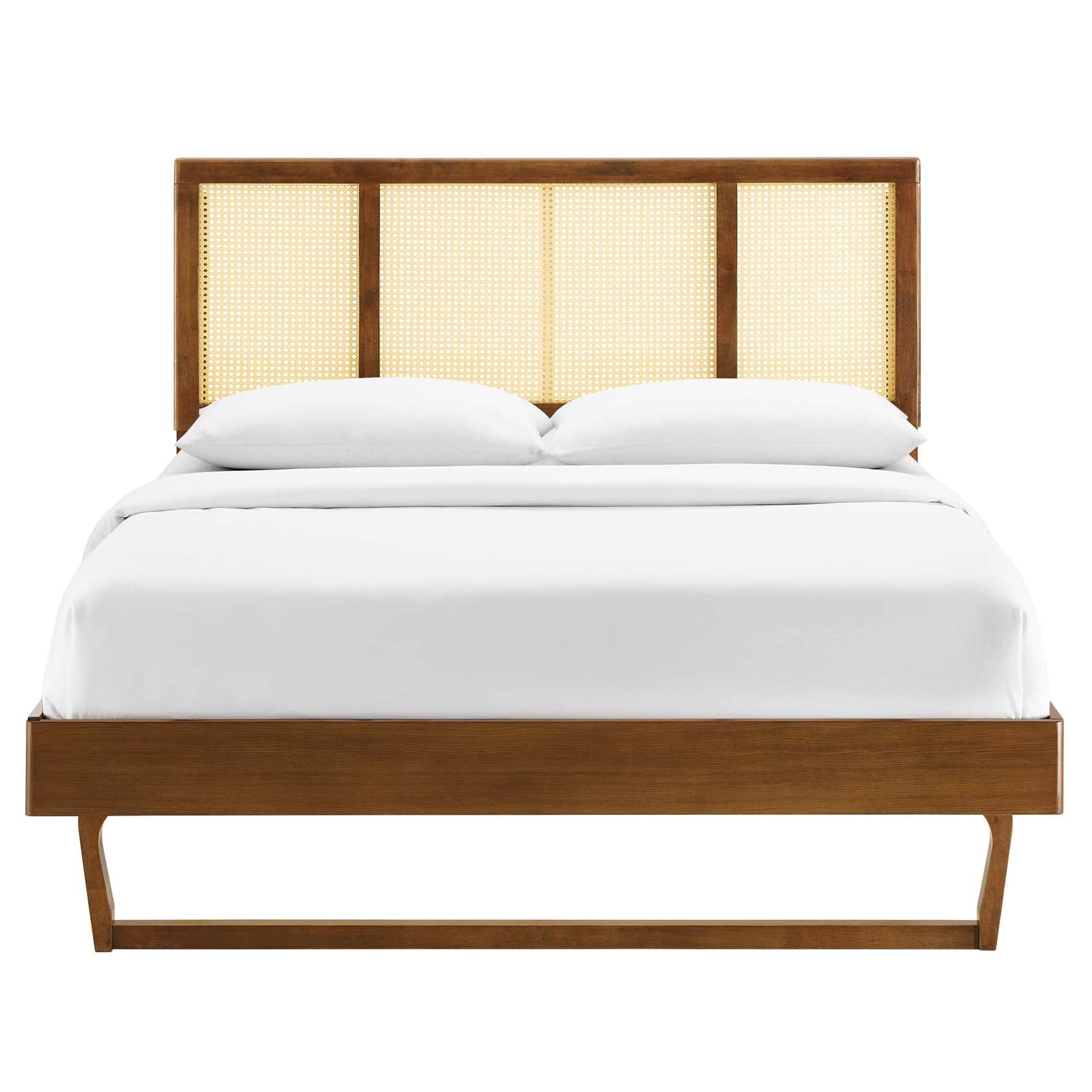 Kelsea Cane and Wood Platform Bed With Angular Legs-Bed-Modway-Wall2Wall Furnishings