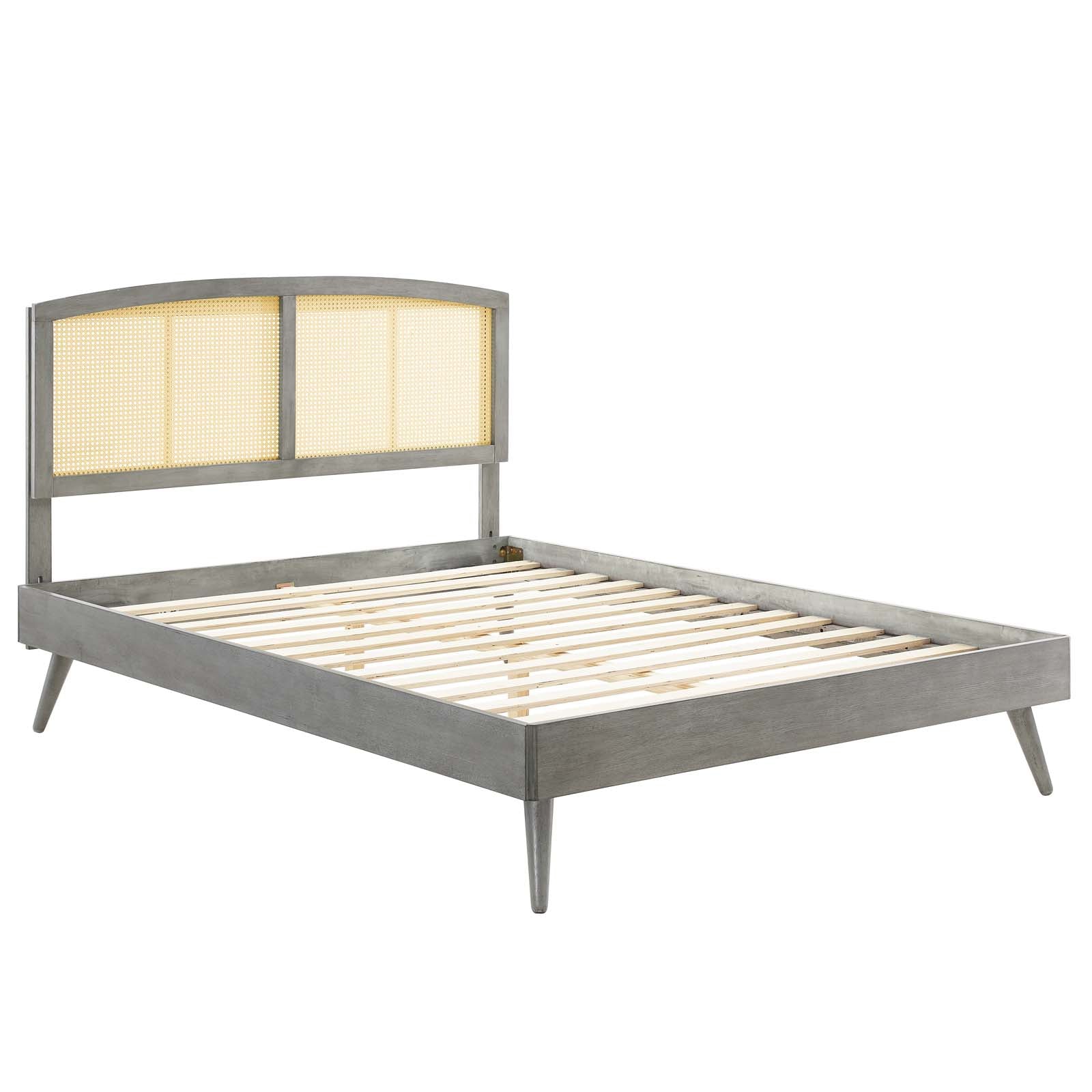 Sierra Cane and Wood Platform Bed With Splayed Legs-Bed-Modway-Wall2Wall Furnishings