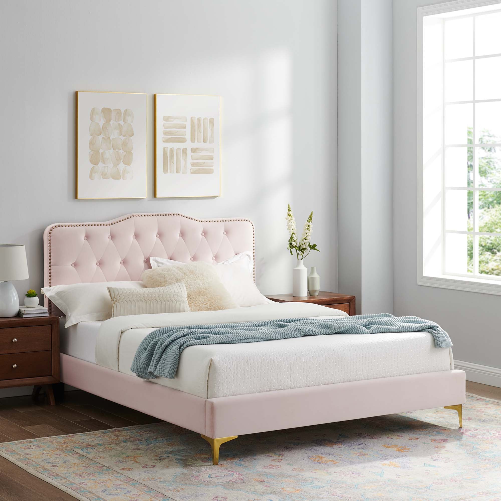 Amber Tufted Performance Velvet Platform Bed