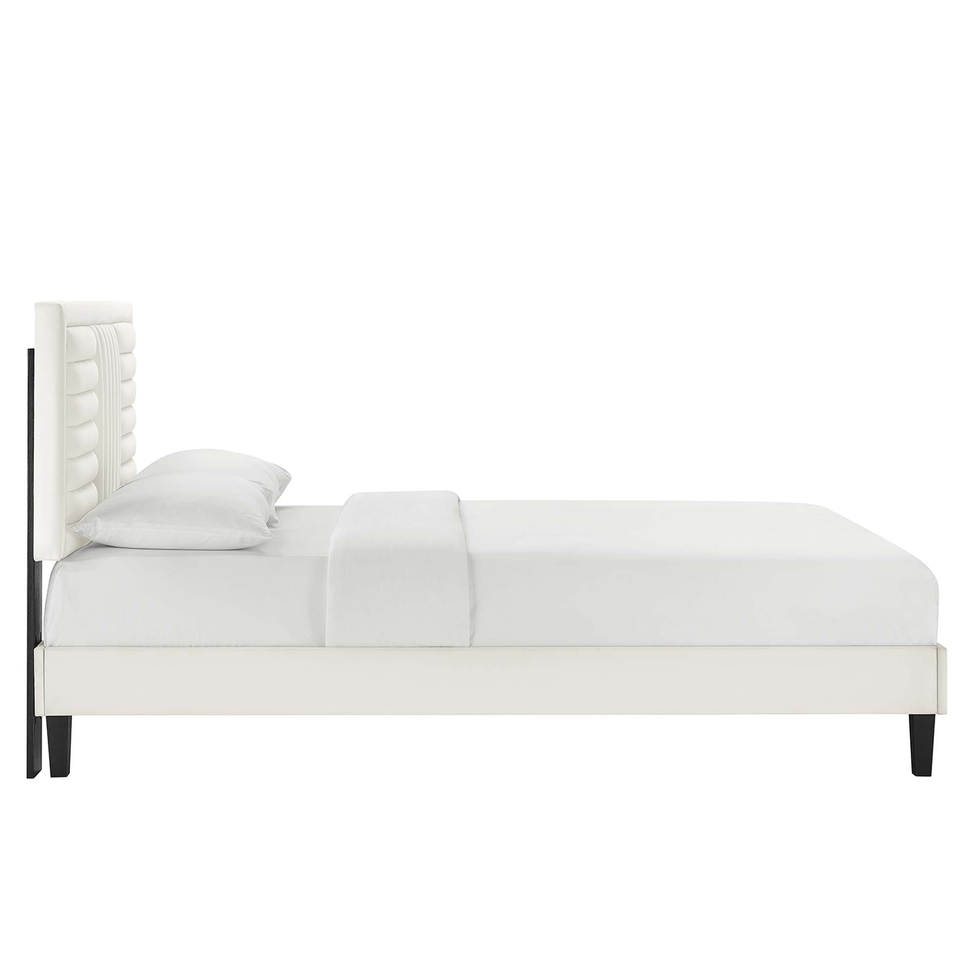 Sofia Tapered Wood Leg Channel Tufted Performance Velvet Platform Bed