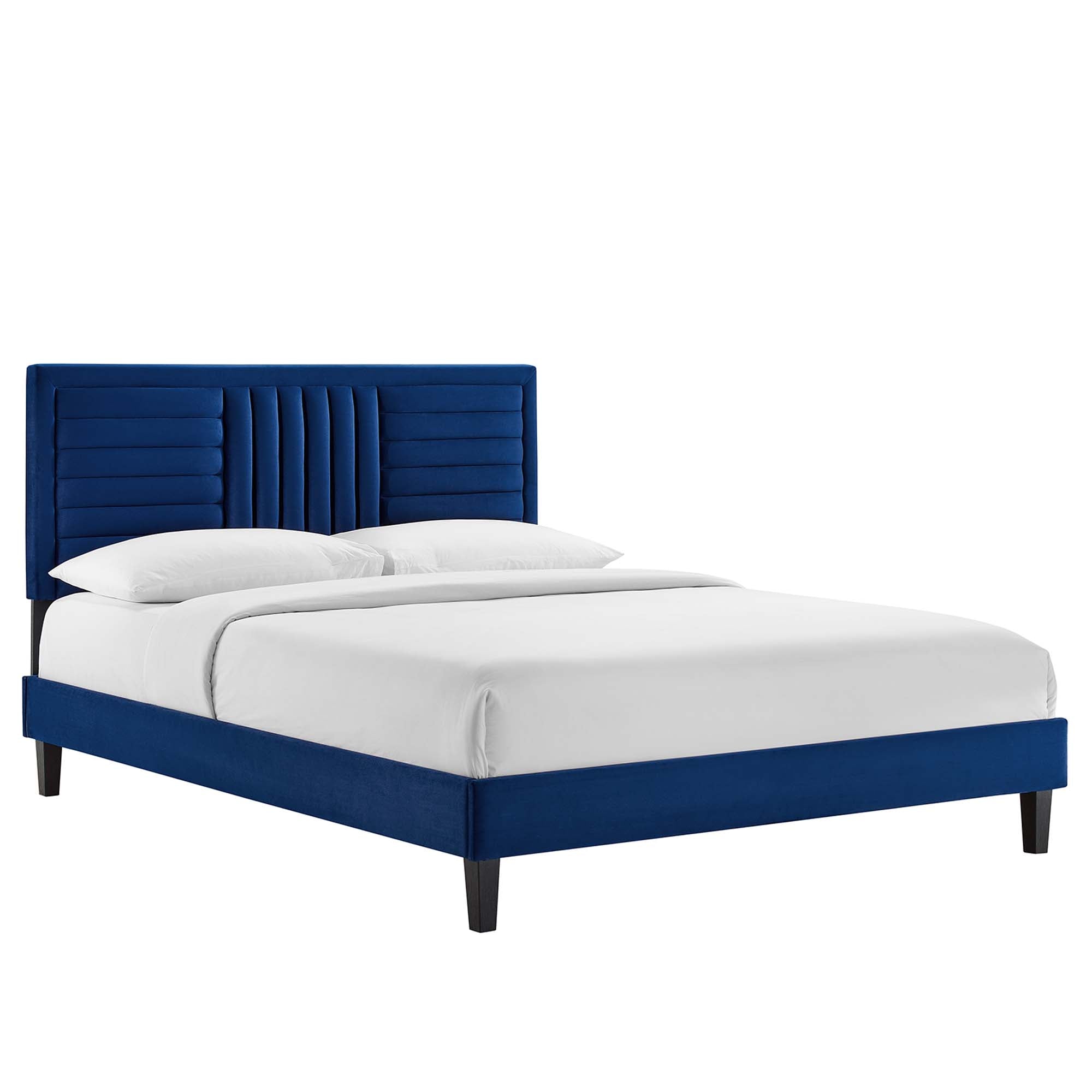 Sofia Tapered Wood Leg Channel Tufted Performance Velvet Platform Bed