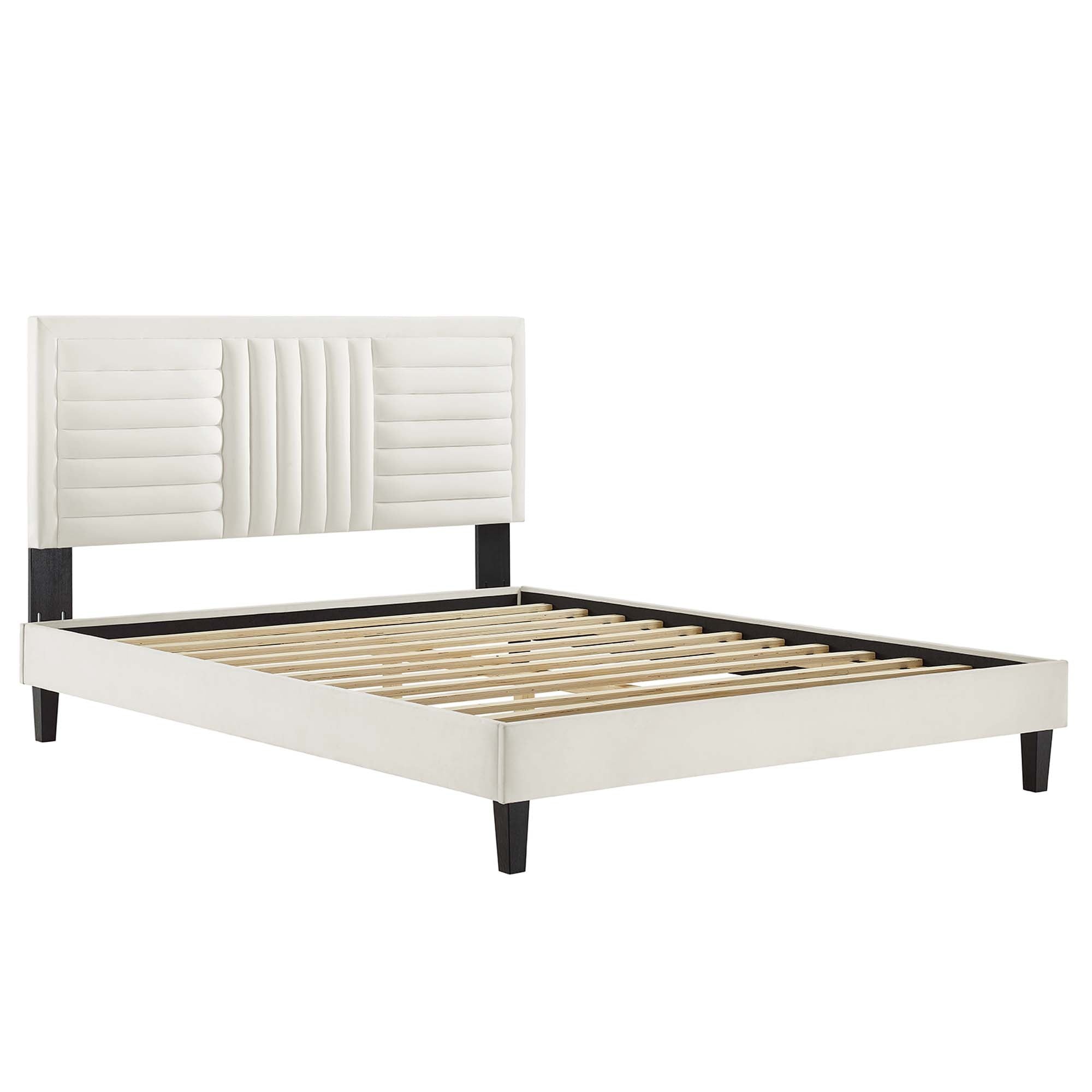 Sofia Tapered Wood Leg Channel Tufted Performance Velvet Platform Bed