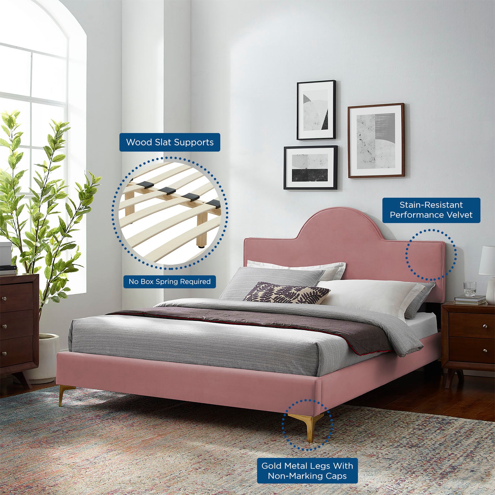 Sunny Performance Velvet Bed-Bed-Modway-Wall2Wall Furnishings
