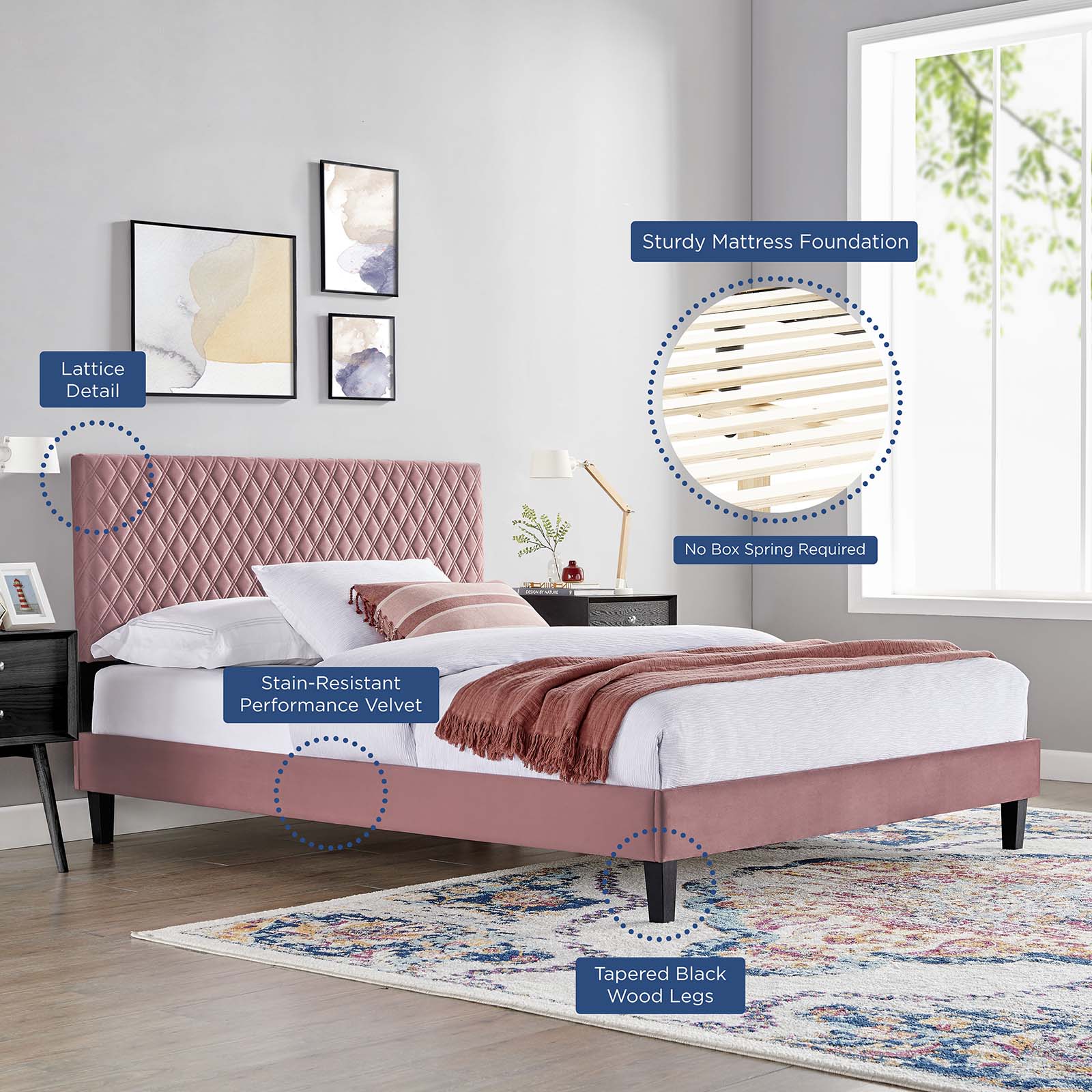 Garcelle Performance Velvet Platform Bed-Bed-Modway-Wall2Wall Furnishings