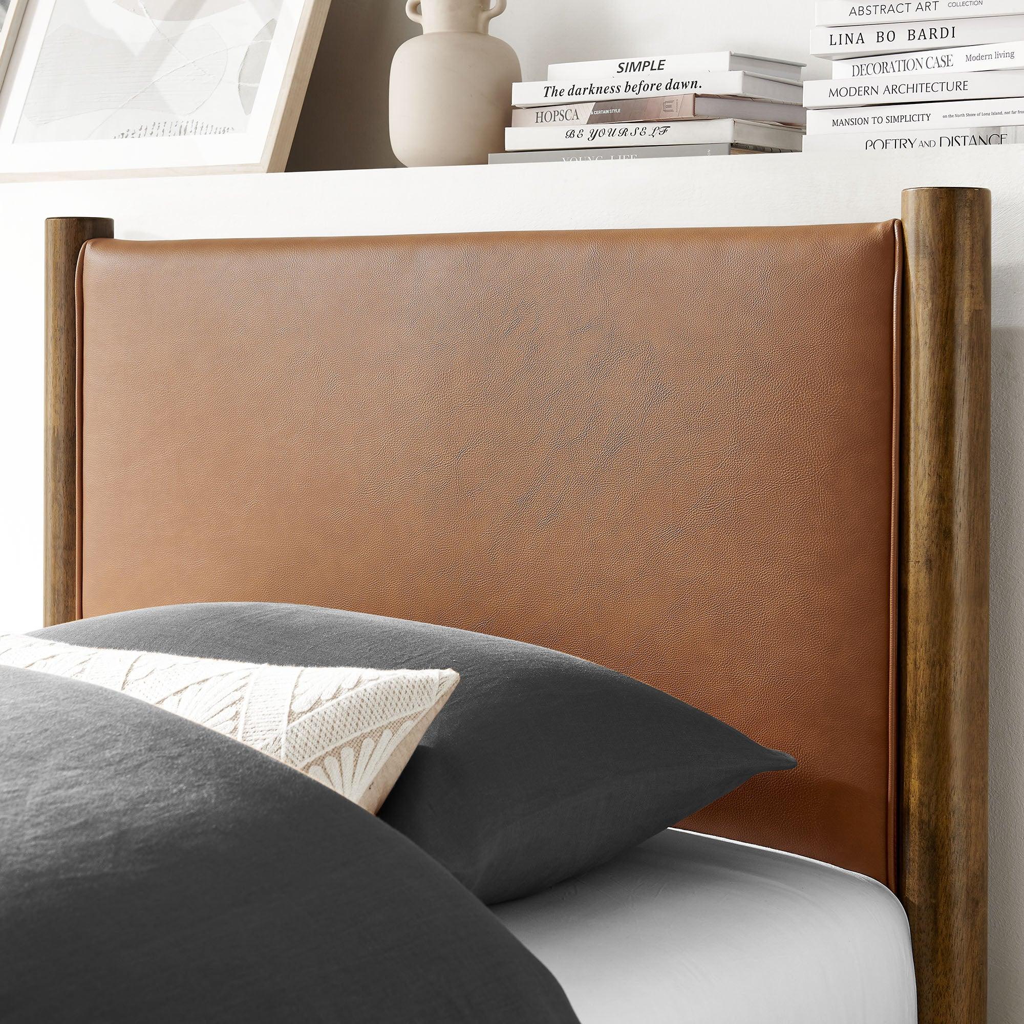 Maven Size Vegan Leather Upholstered Platform Bed