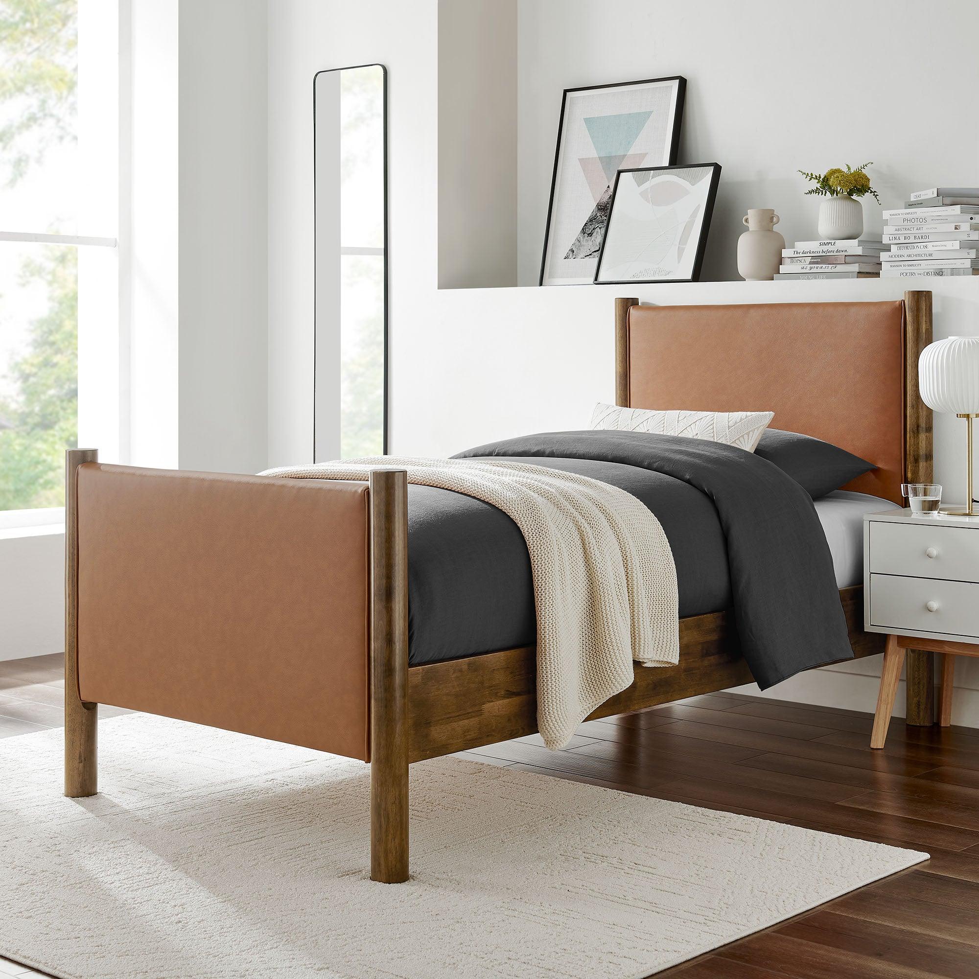 Maven Size Vegan Leather Upholstered Platform Bed