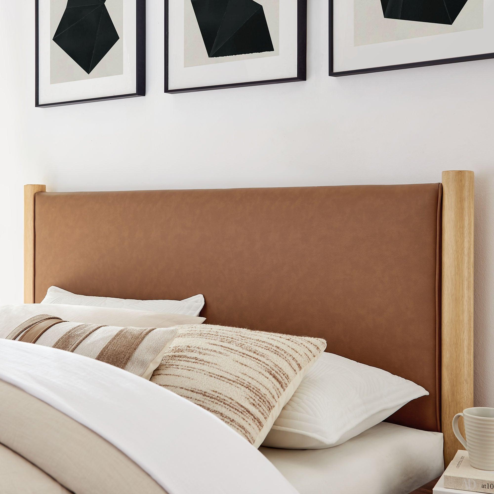 Maven Size Vegan Leather Upholstered Platform Bed