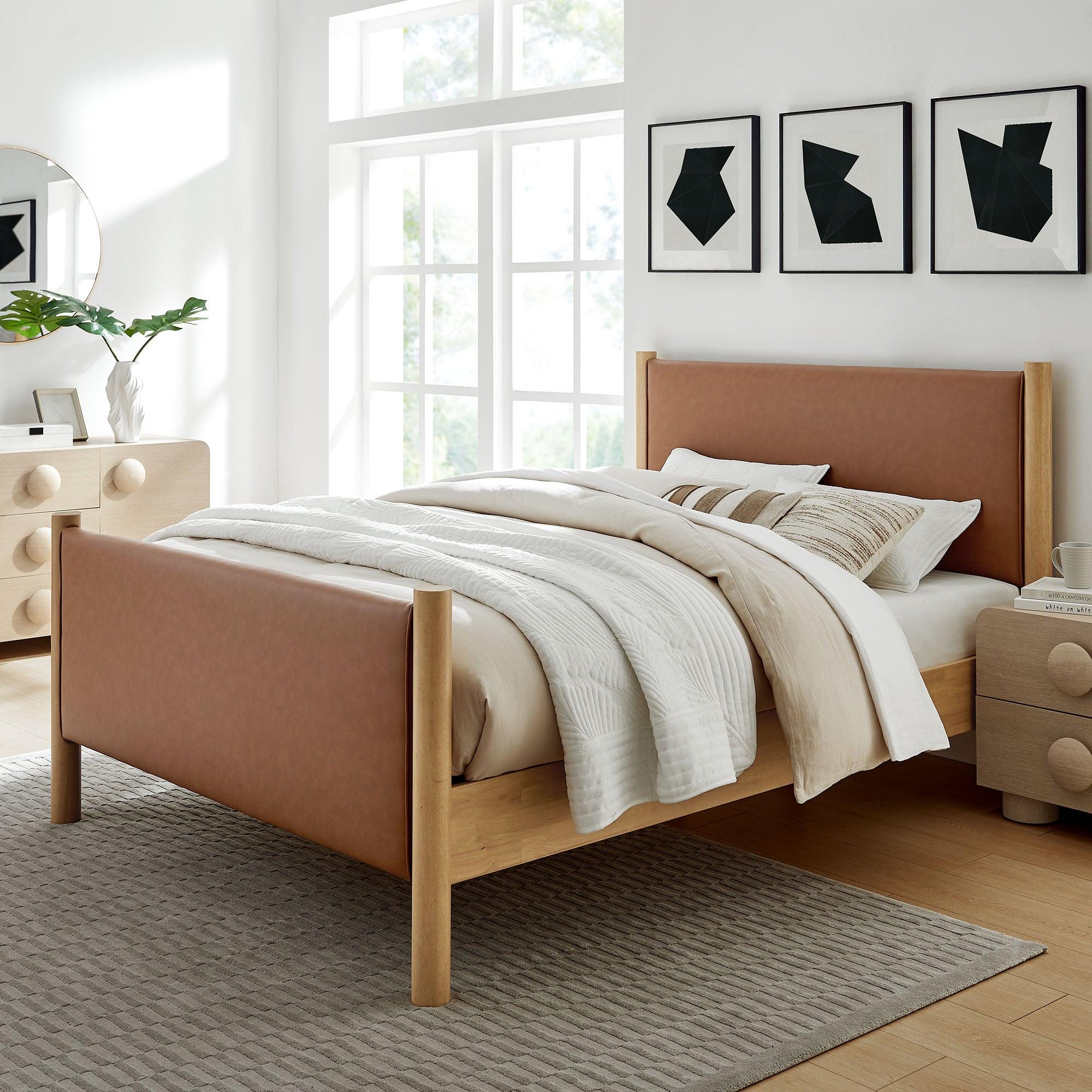 Maven Size Vegan Leather Upholstered Platform Bed