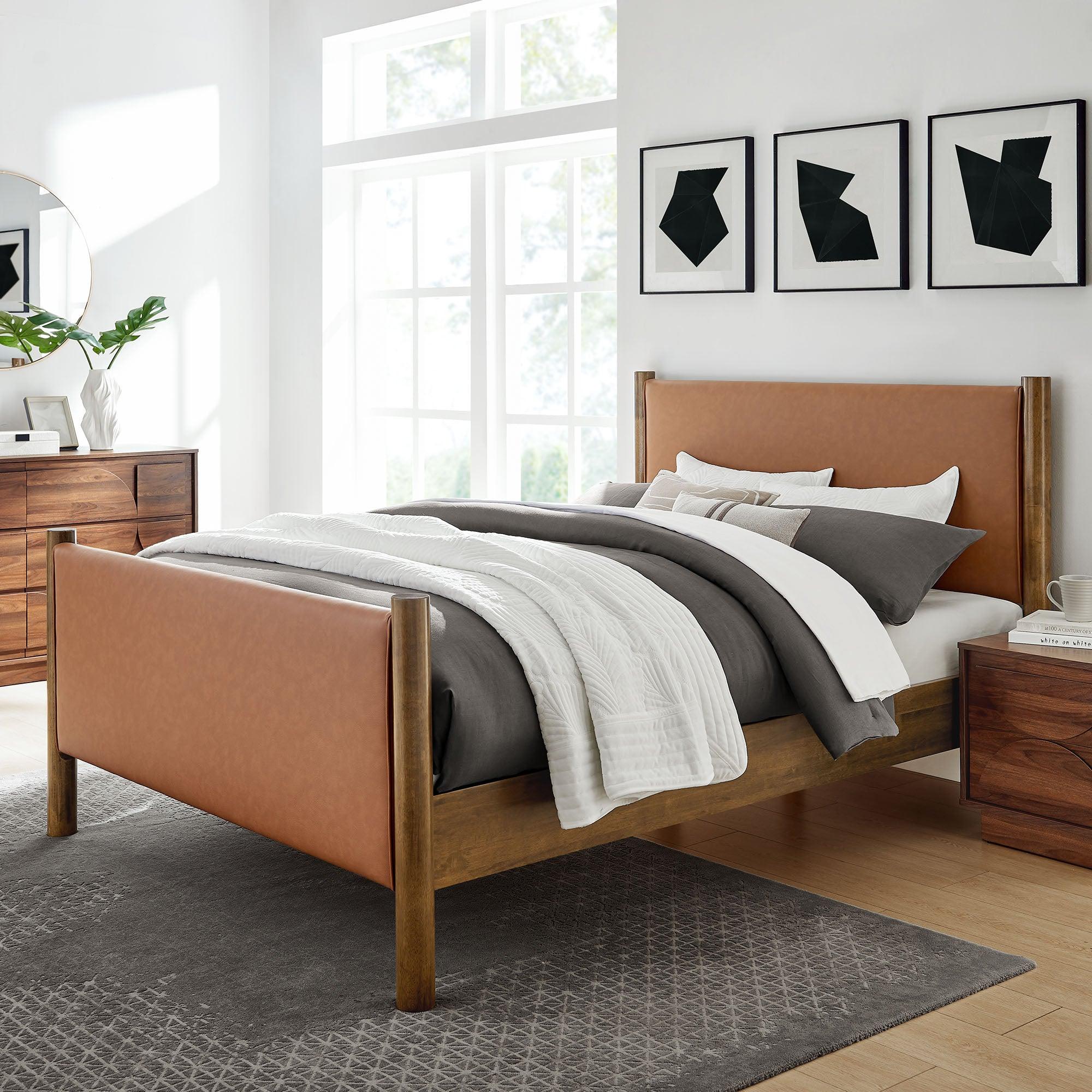 Maven Size Vegan Leather Upholstered Platform Bed