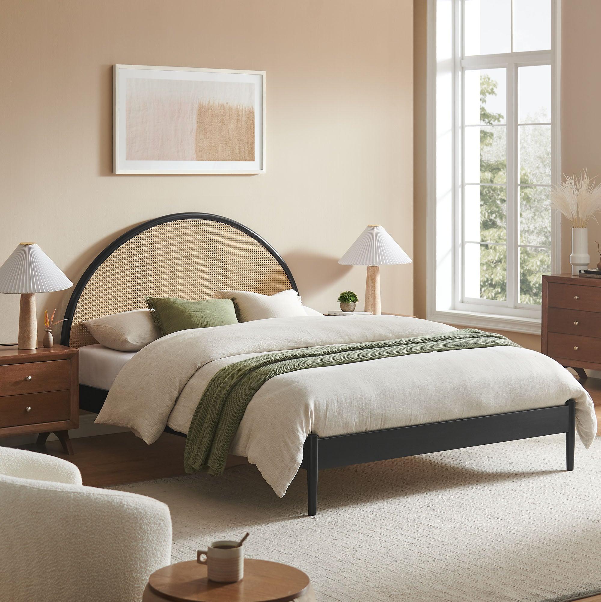 Odette Arched Rattan Cane Platform Bed