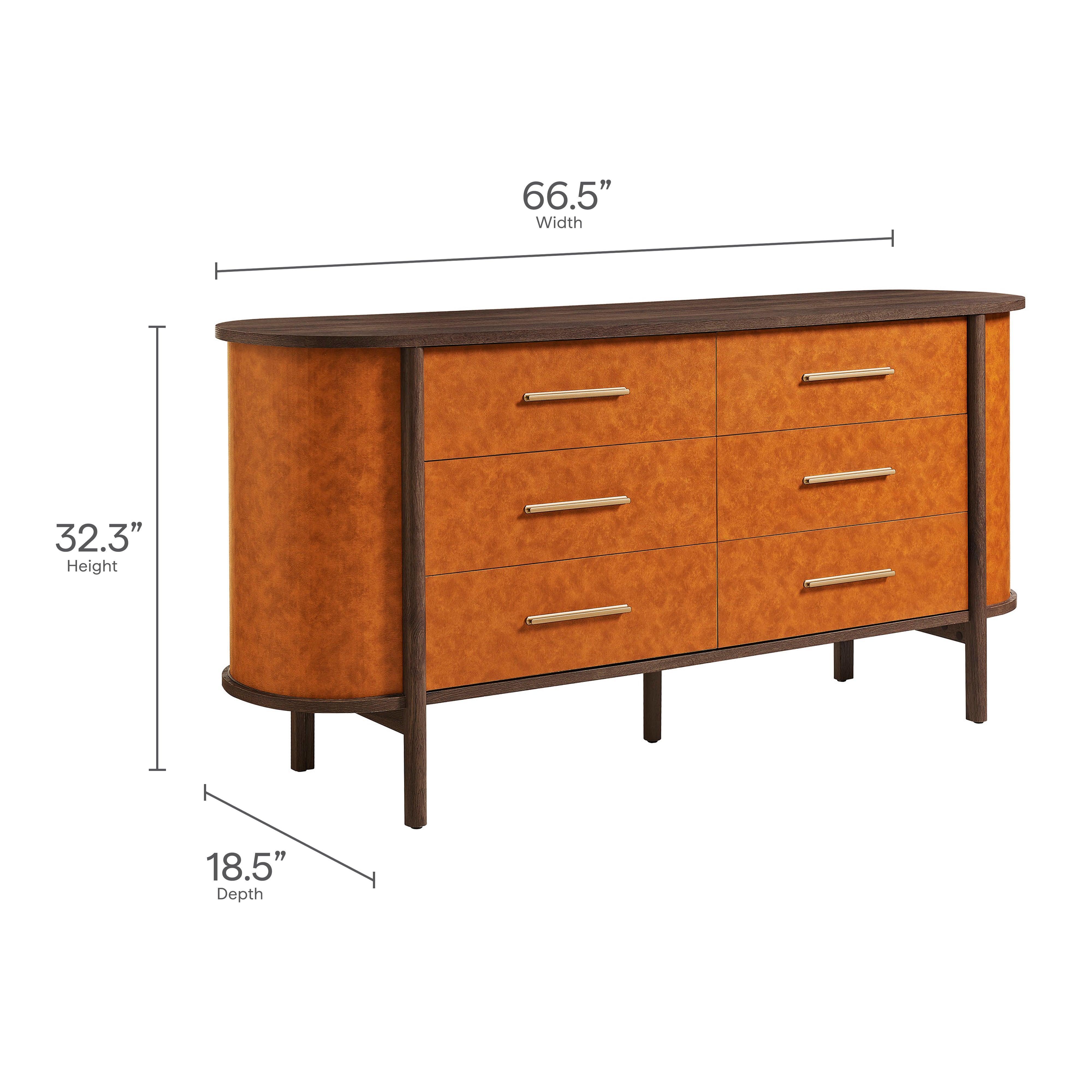 Coralie Curved 6-Drawer Vegan Leather Oval Dresser