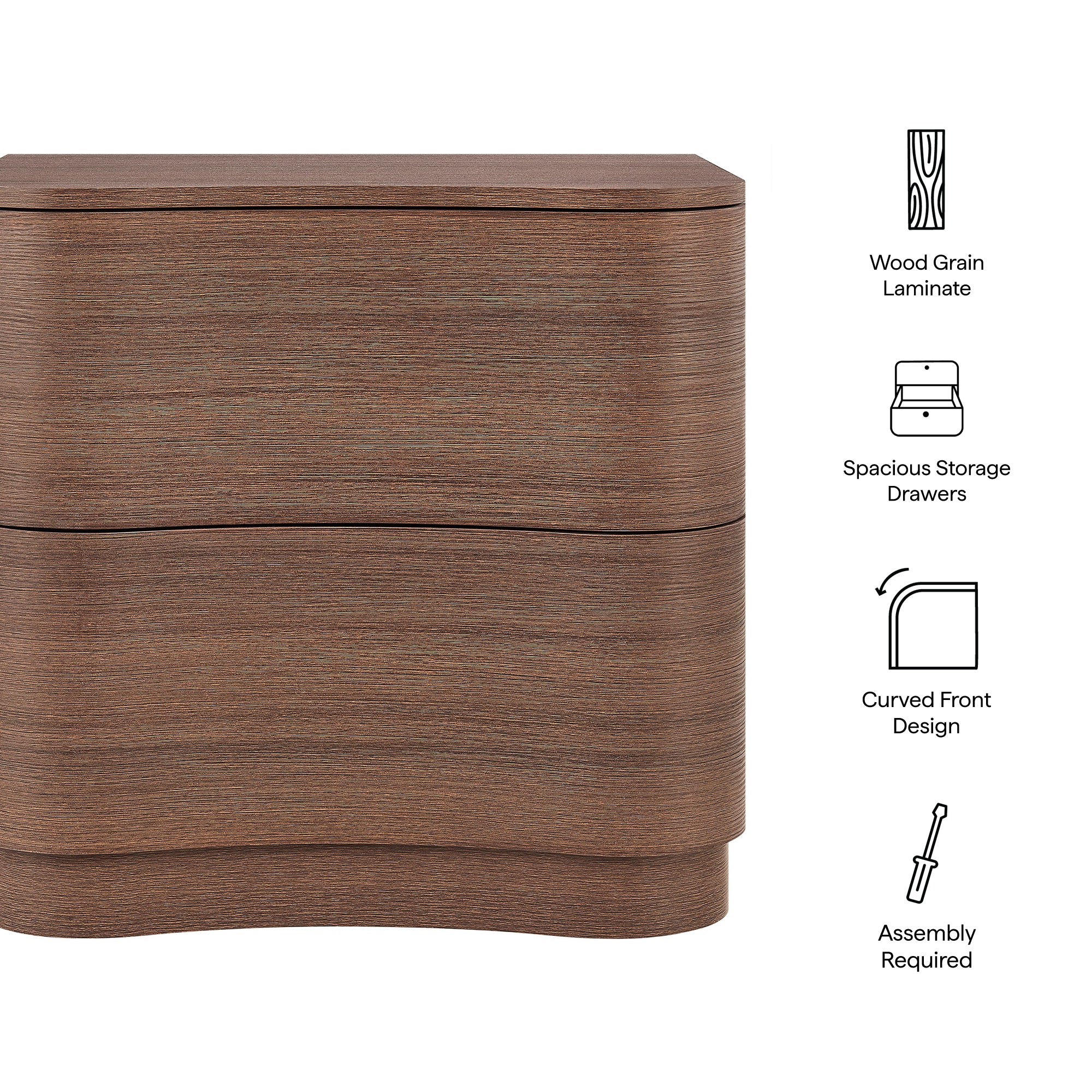 Mirae 2-Drawer Curved Nightstand