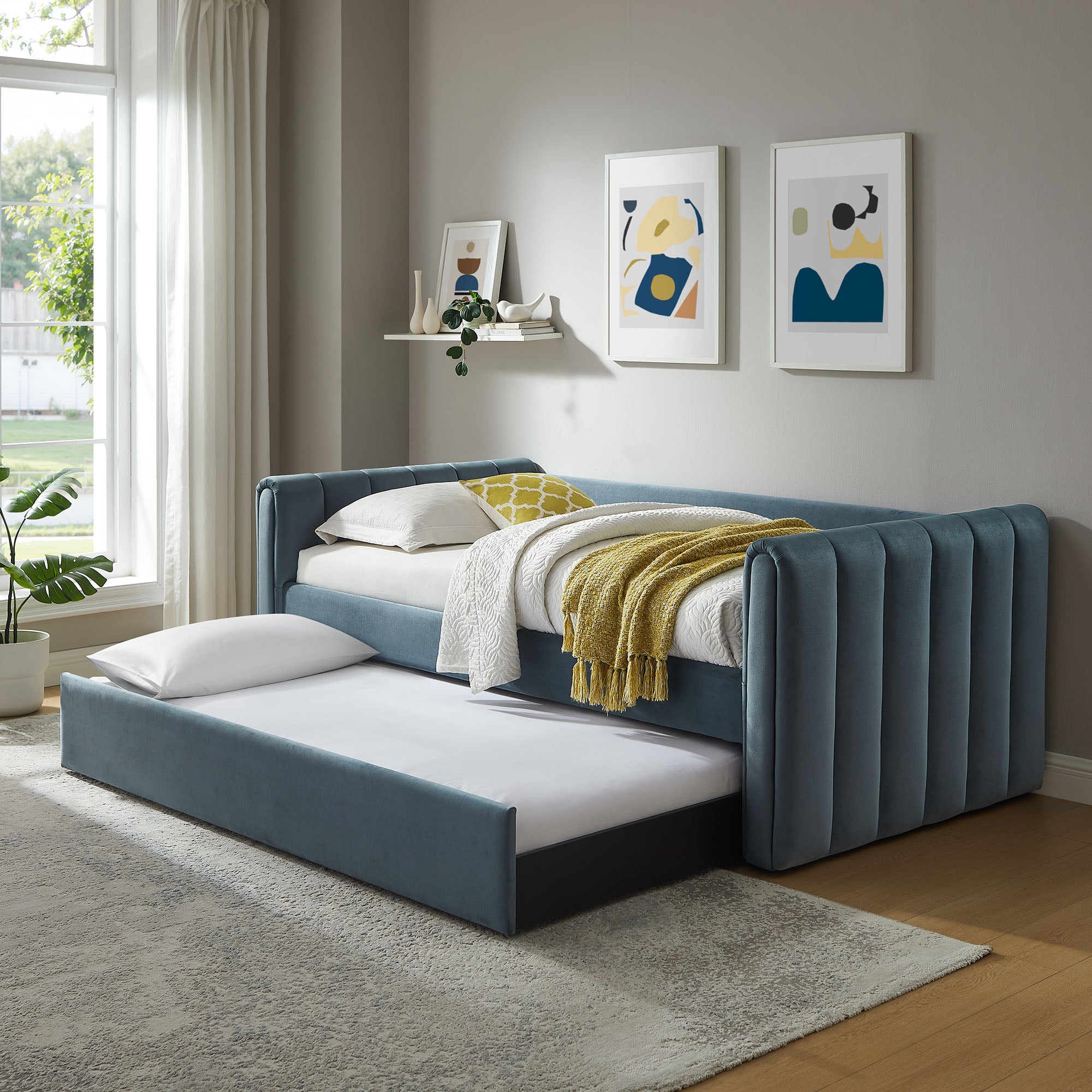 Veyla Channel Tufted Performance Velvet Daybed With Trundle