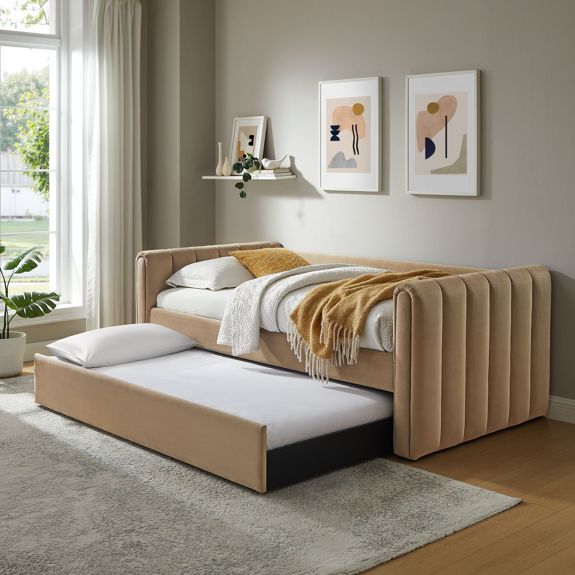 Veyla Channel Tufted Performance Velvet Daybed With Trundle