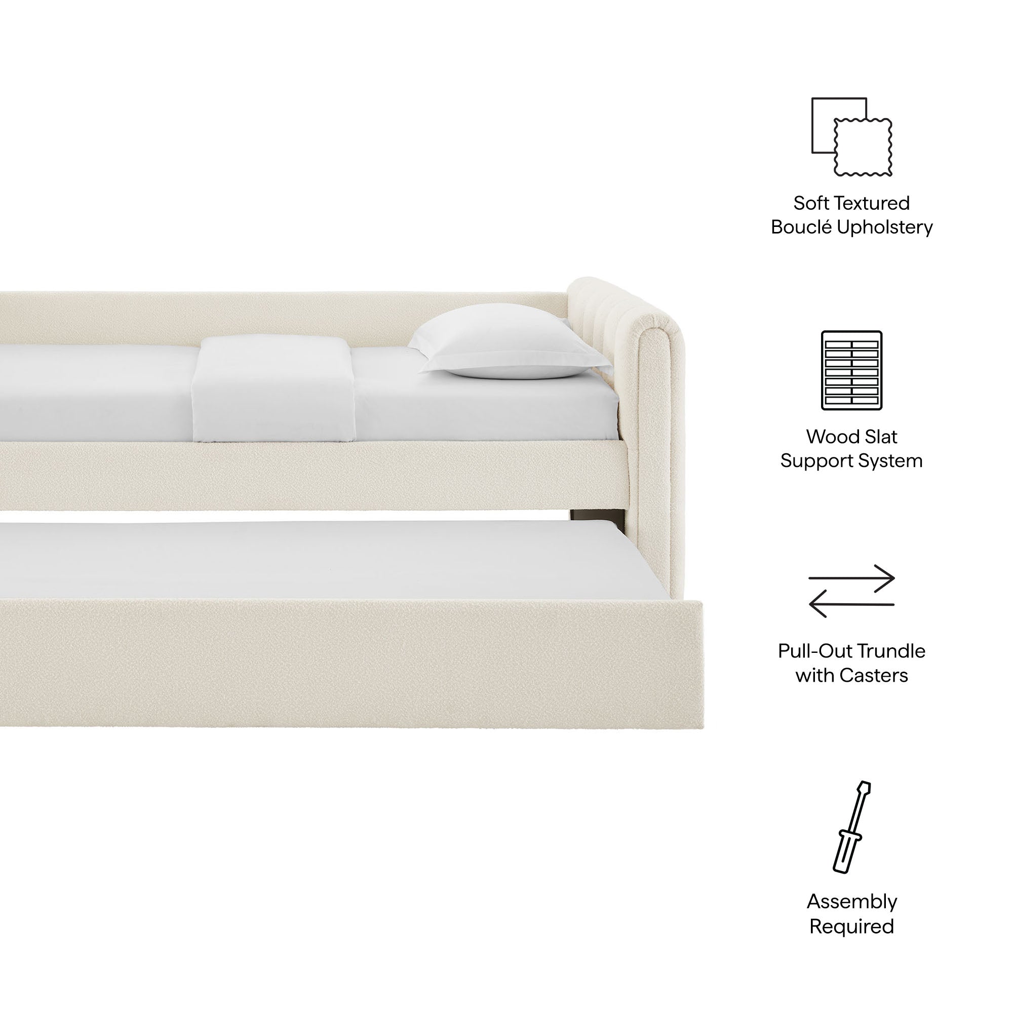 Veyla Channel Tufted Boucle Daybed With Trundle