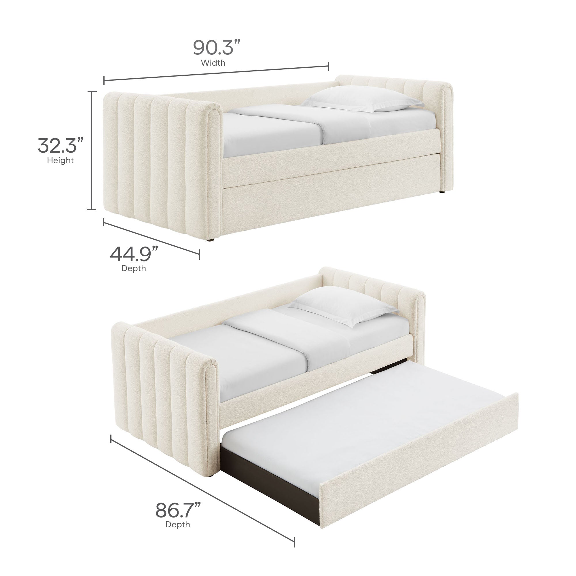 Veyla Channel Tufted Boucle Daybed With Trundle