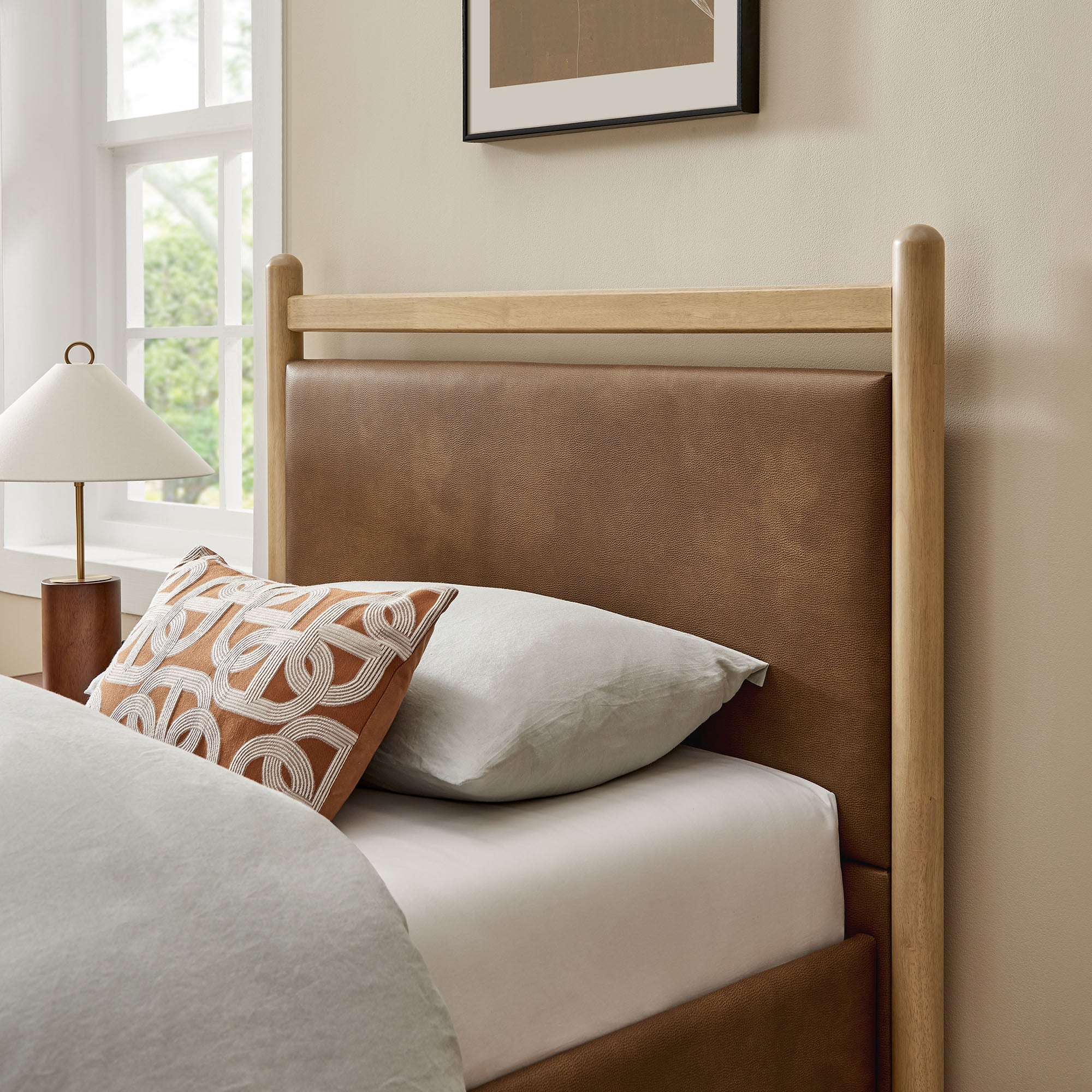 Ginny Size Vegan Leather Platform Bed Frame