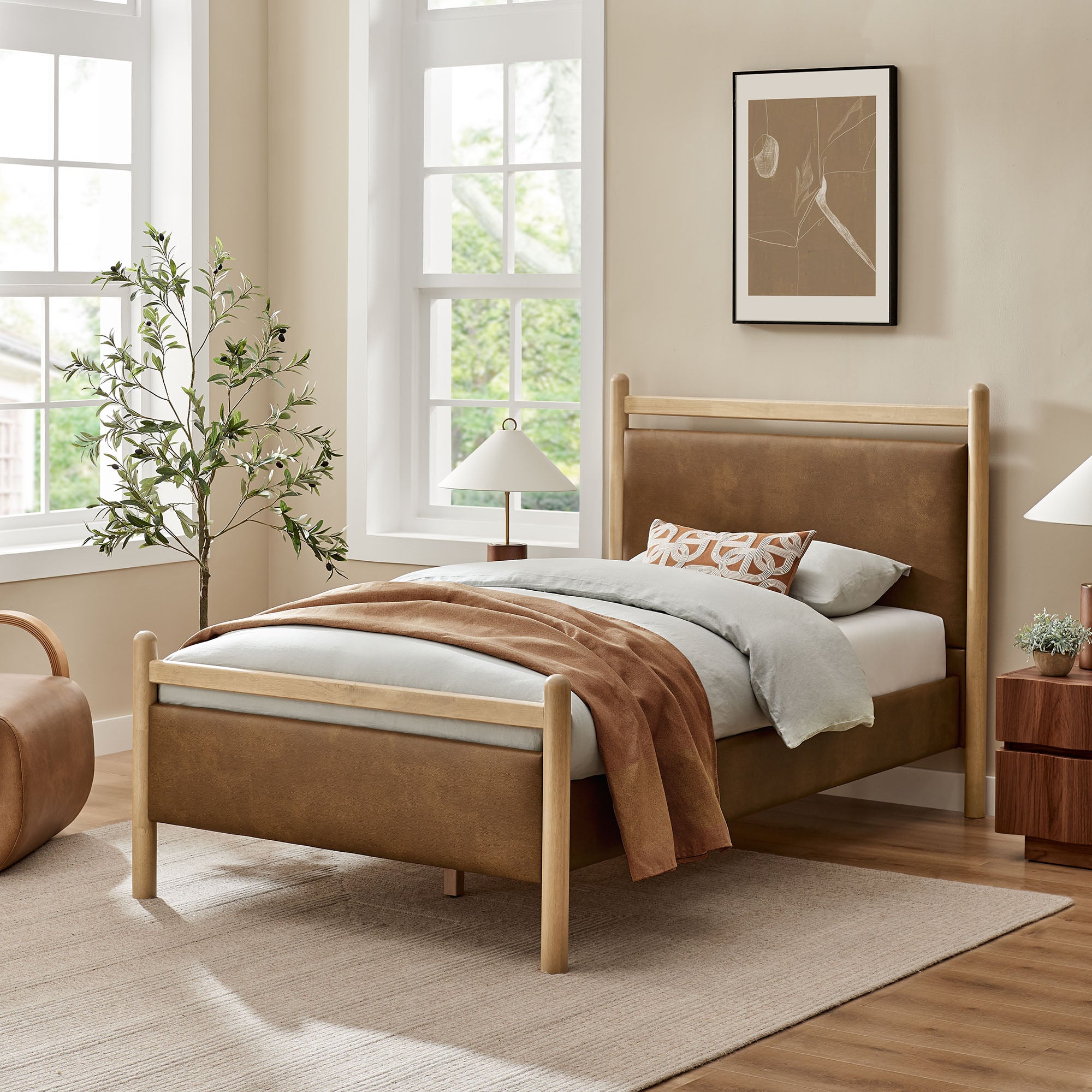 Ginny Size Vegan Leather Platform Bed Frame
