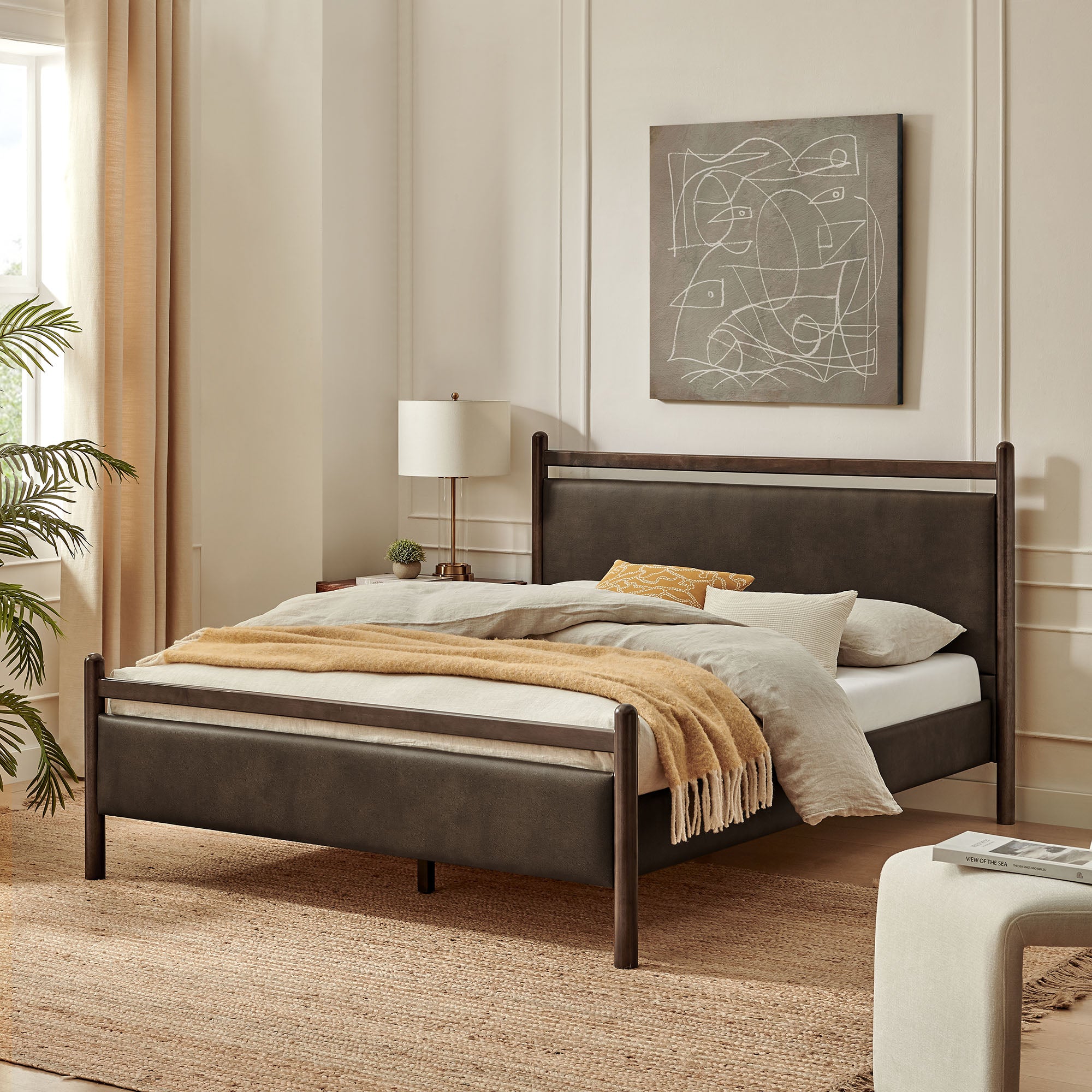 Ginny Size Vegan Leather Platform Bed Frame