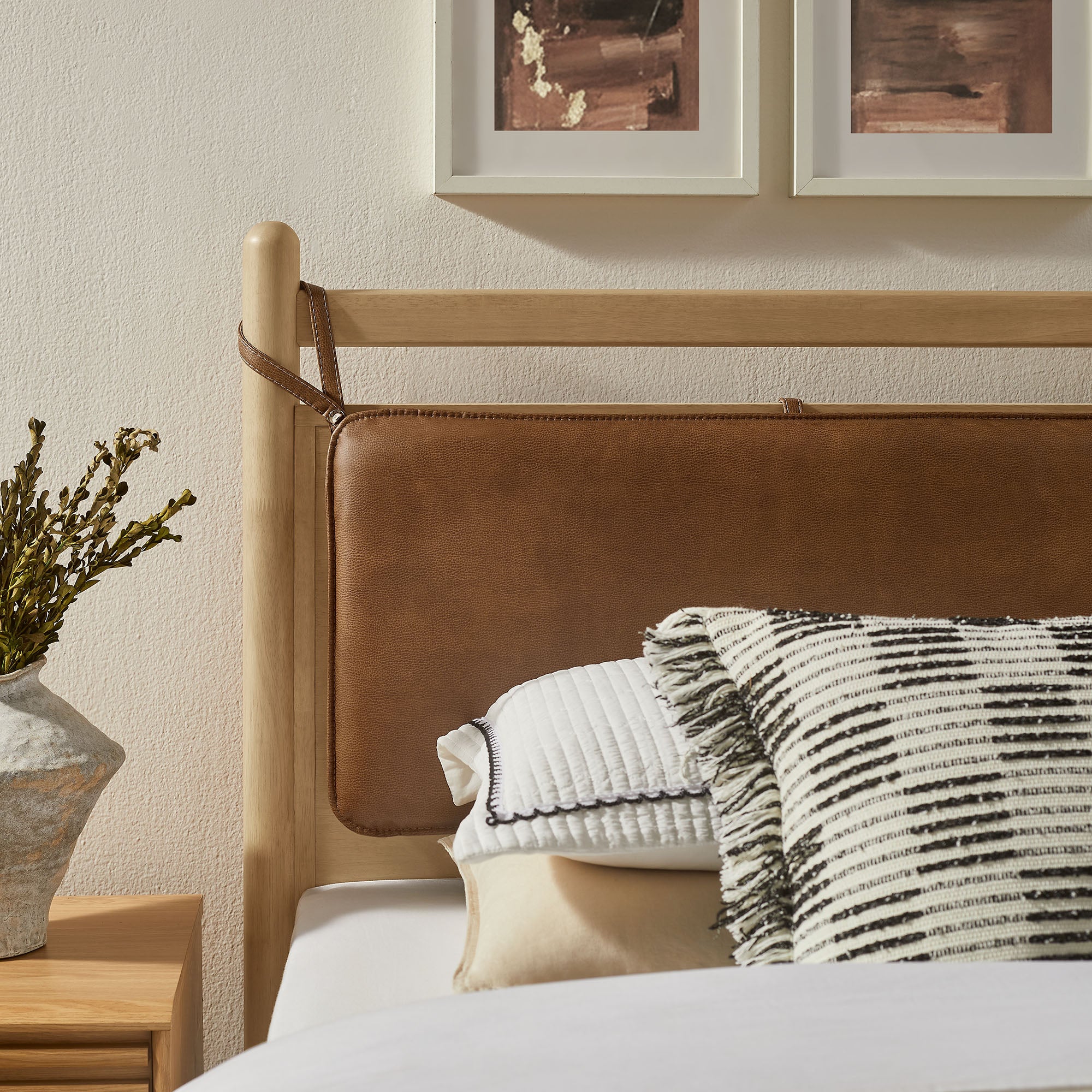 Leni Vegan Leather and Wood Platform Bed Frame
