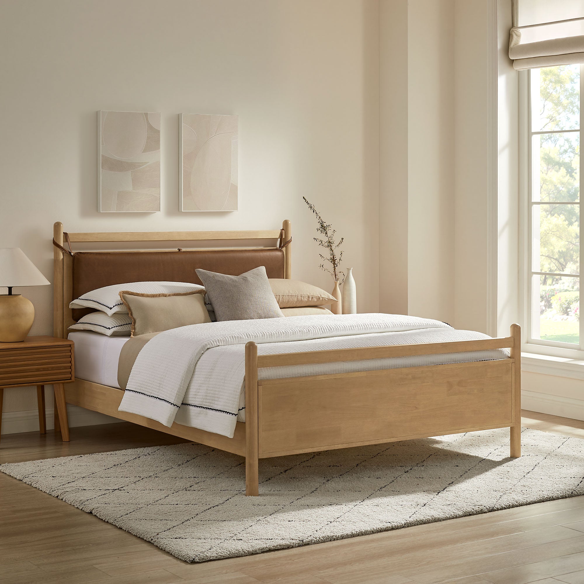 Leni Vegan Leather and Wood Platform Bed Frame
